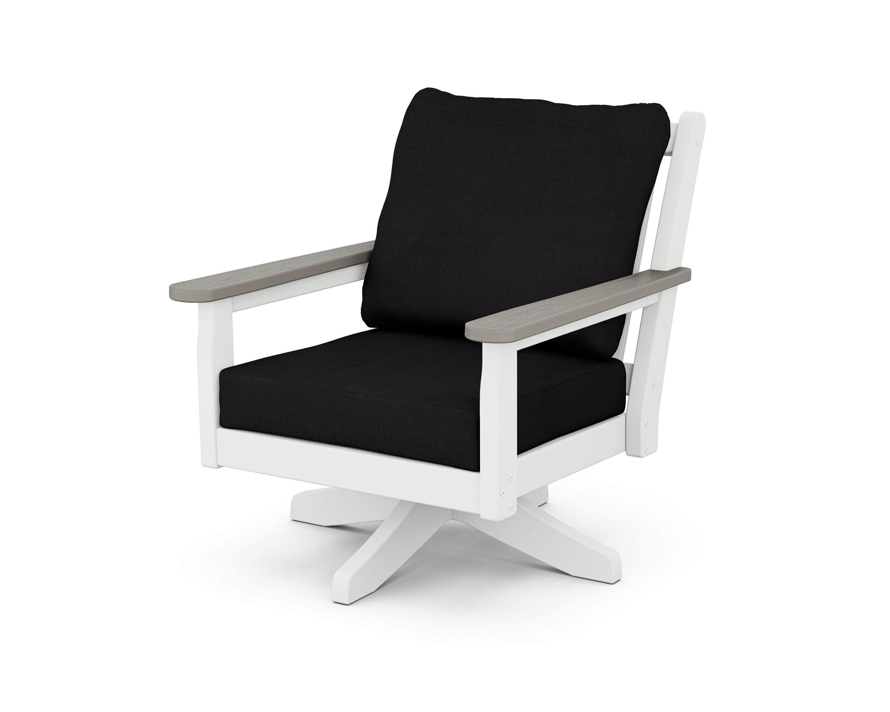 Chippendale Deep Seating Swivel Chair in White / Driftwood / Midnight Linen