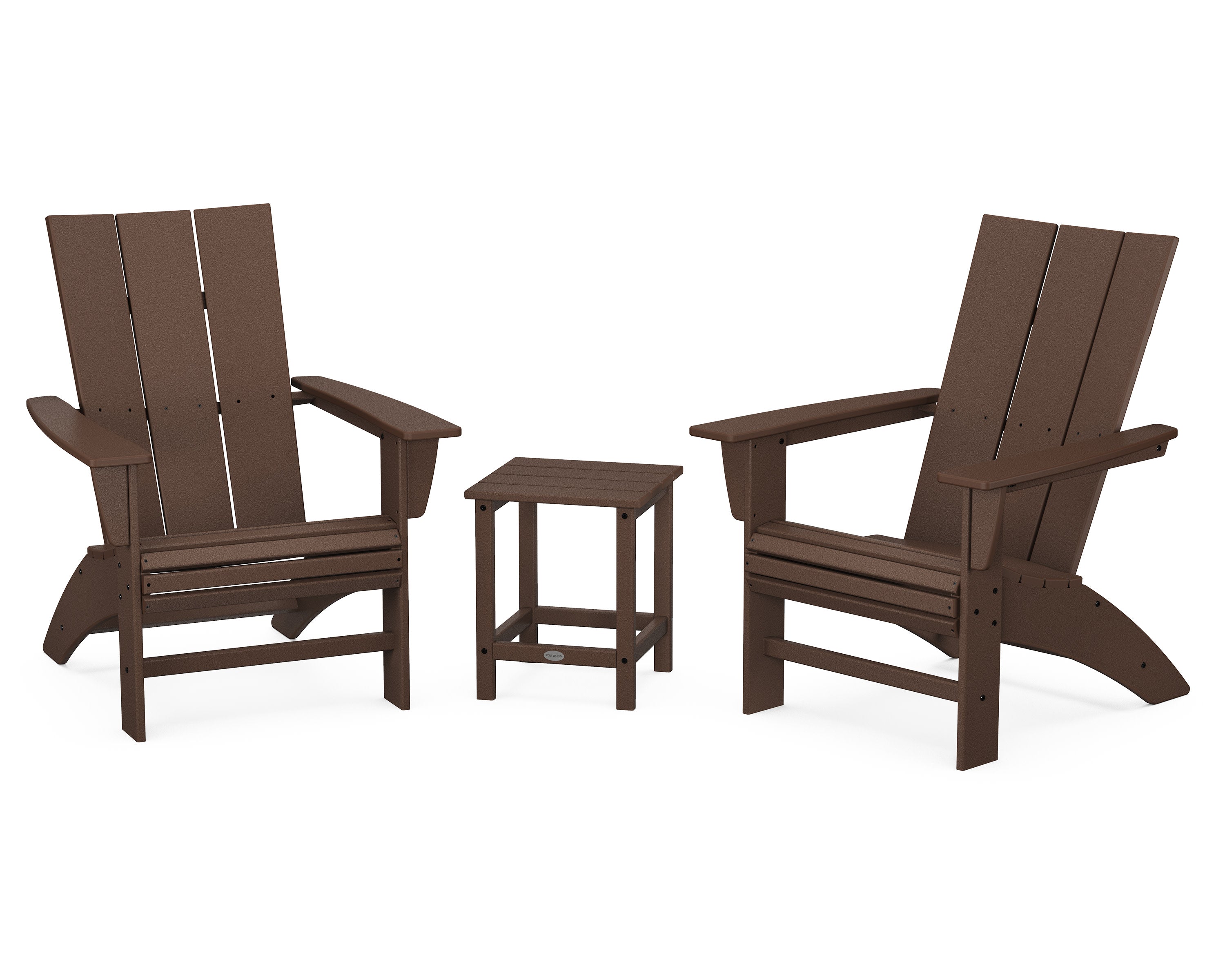 Modern 3-Piece Curveback Adirondack Set with Long Island 18" Side Table in Mahogany