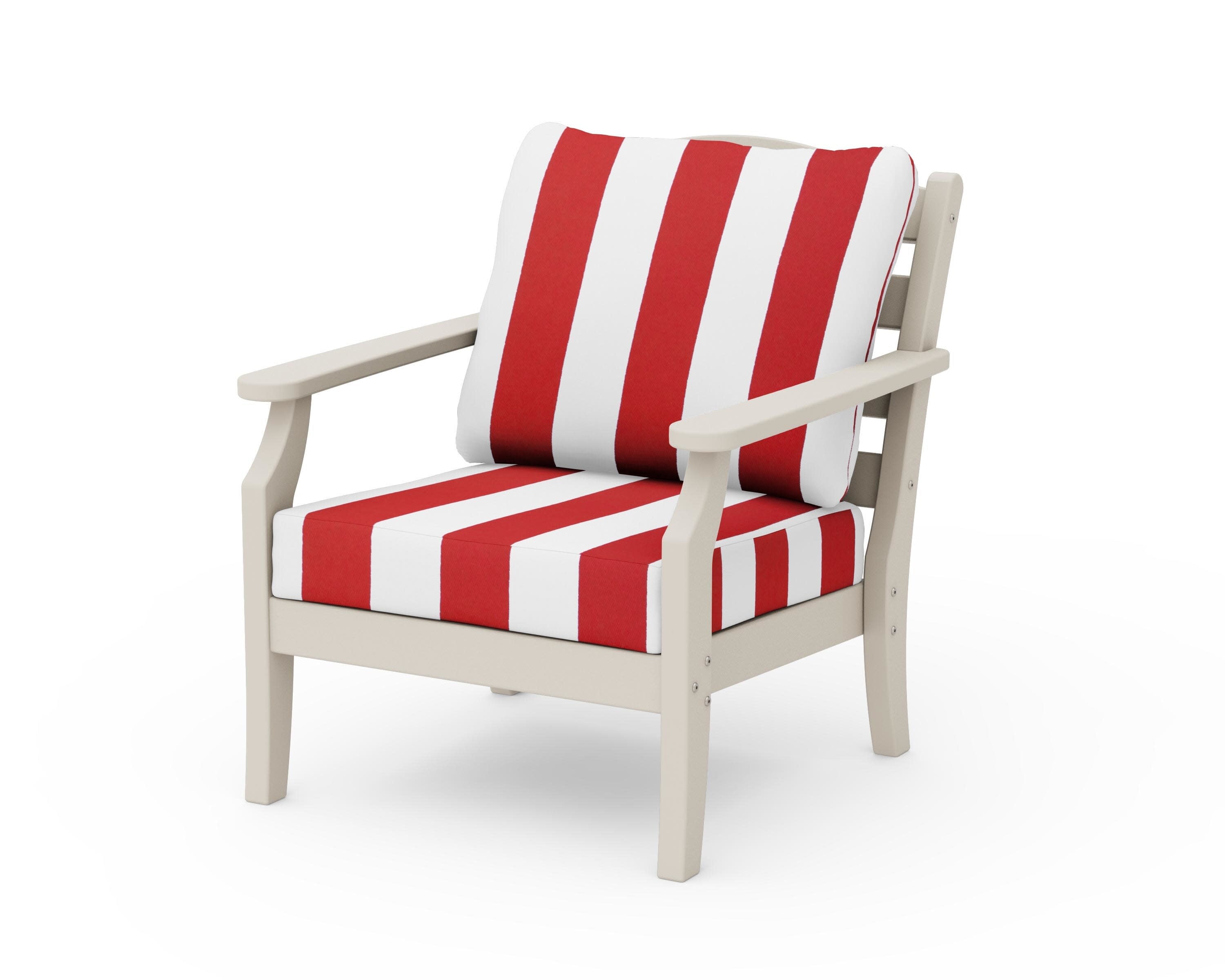 Savannah Deep Seating Chair in Sand / Cabana Stripe Crimson