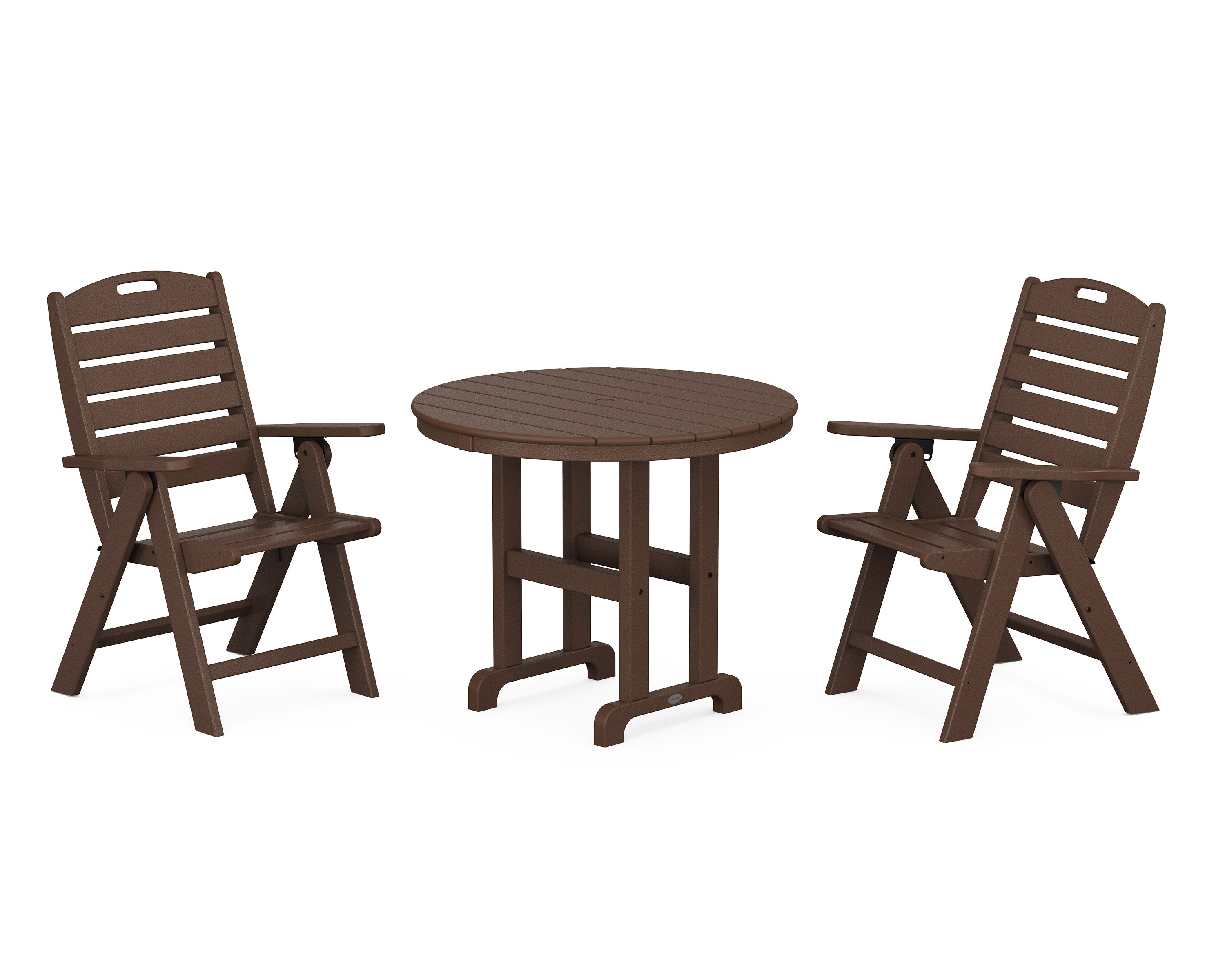 Nautical Folding Highback Chair 3-Piece Round Dining Set in Mahogany