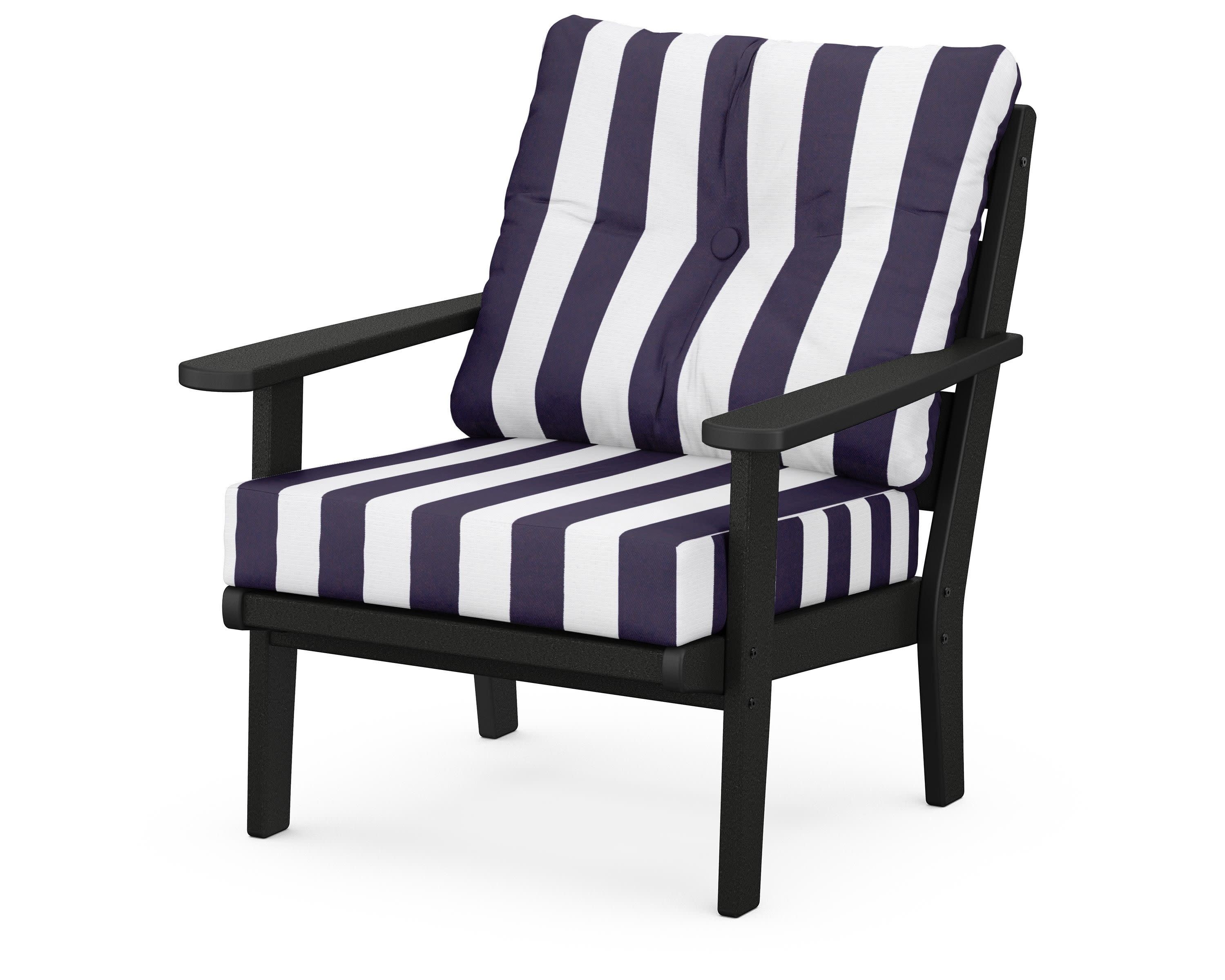 Lakeside Deep Seating Chair in Black / Cabana Stripe Navy