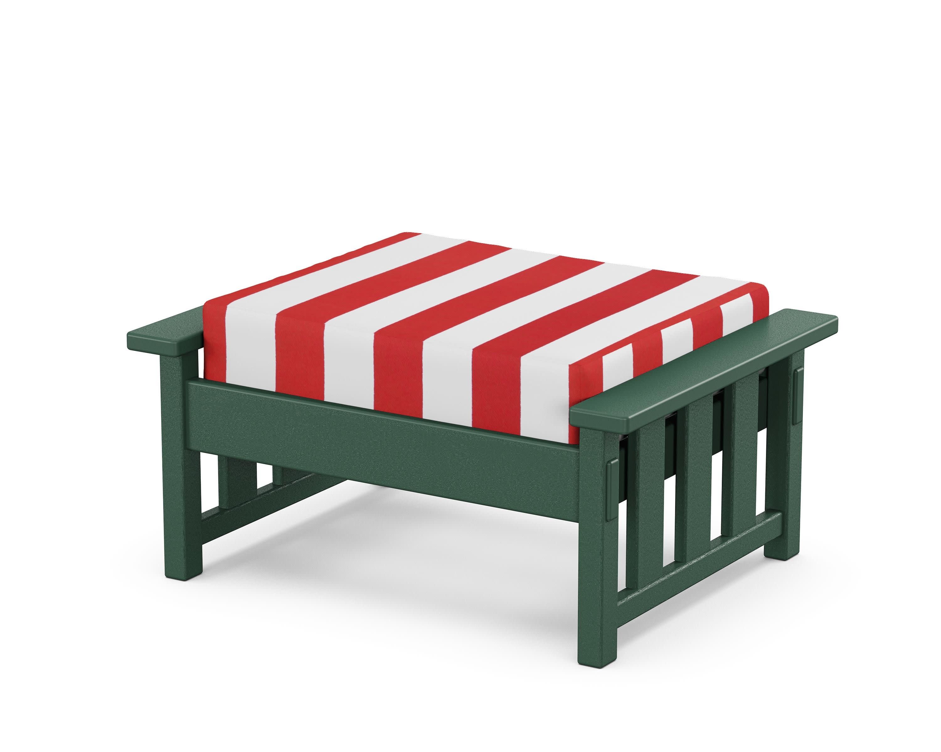 Acadia Deep Seating Ottoman in Green / Cabana Stripe Crimson