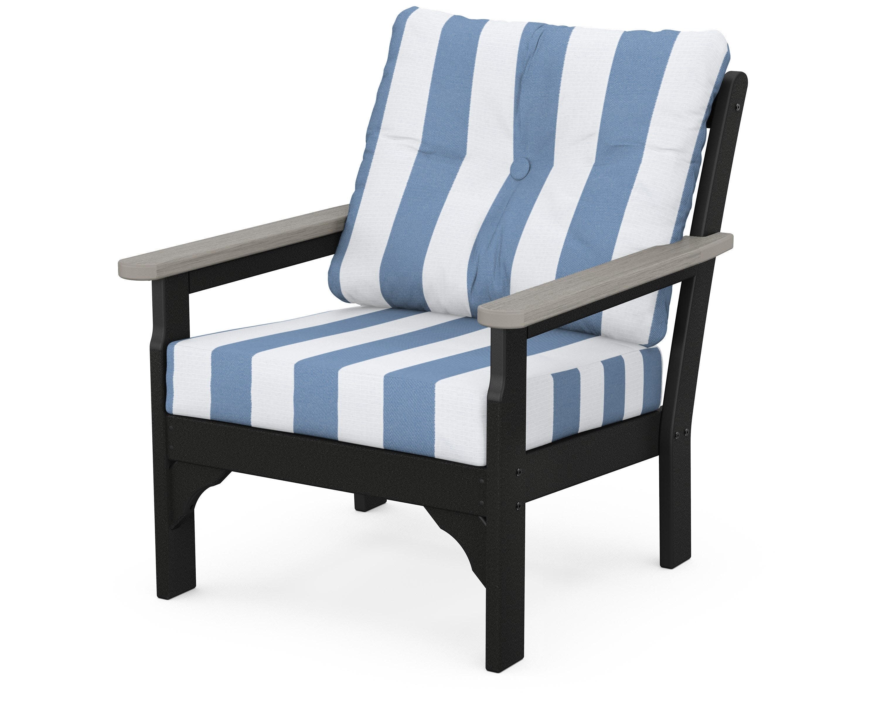 Vineyard Deep Seating Chair in Black / Driftwood / Cabana Stripe Sky Blue