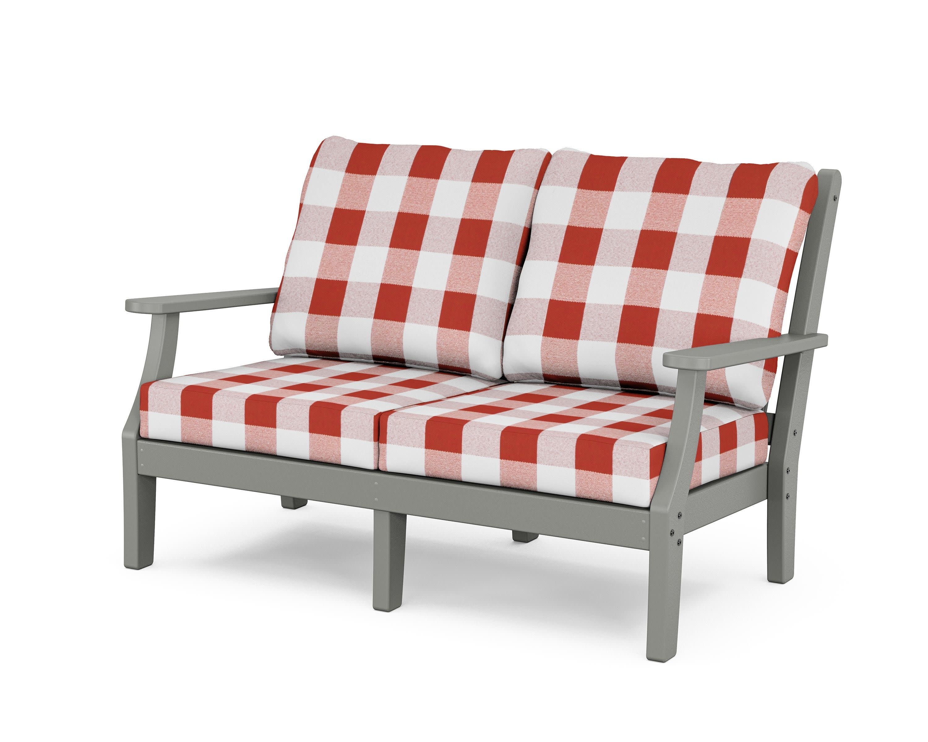 Wovendale Deep Seating Loveseat in Slate Grey / Buffalo Plaid Crimson