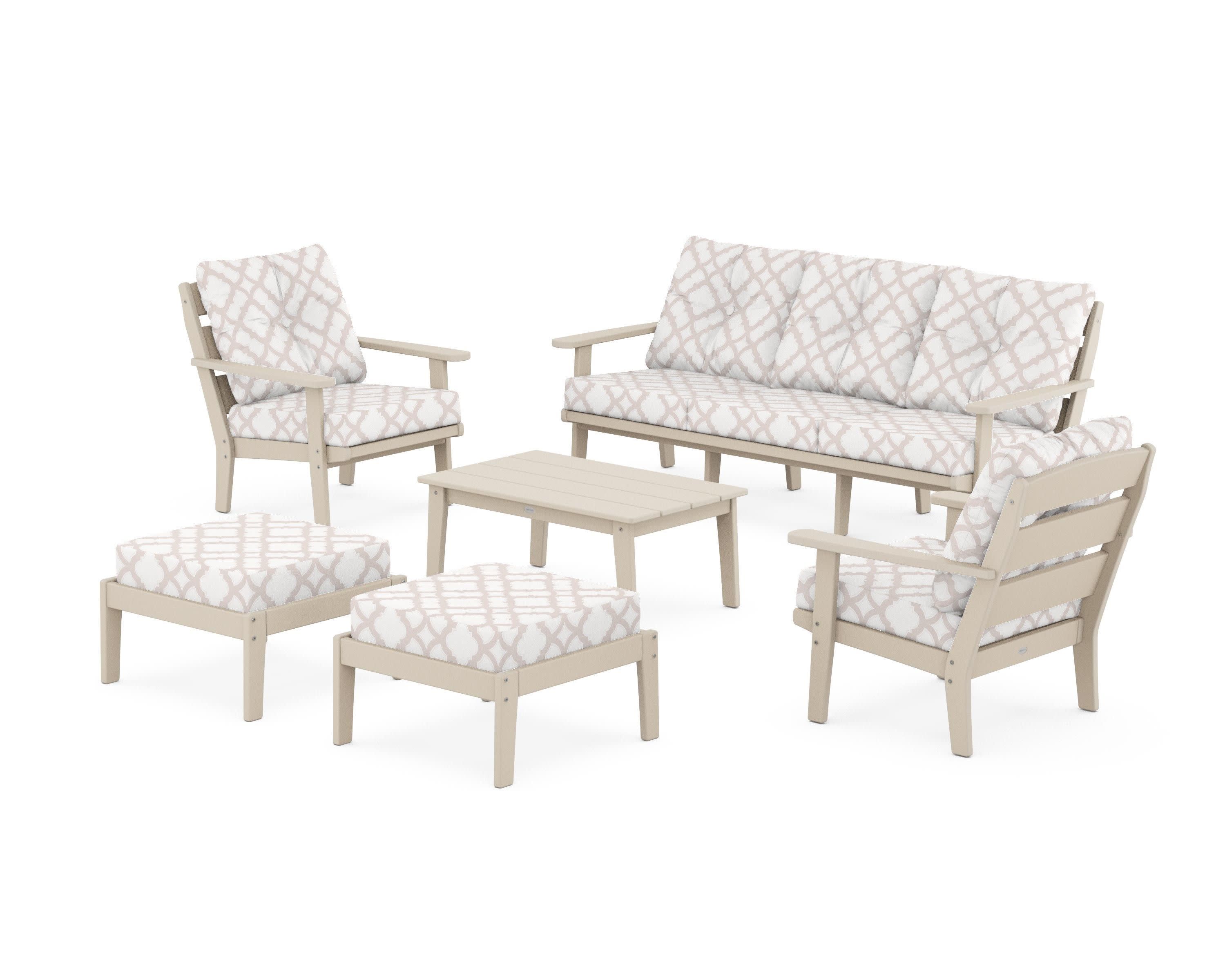 Lakeside 6-Piece Lounge Sofa Set in Sand / Trellis Dune Burlap