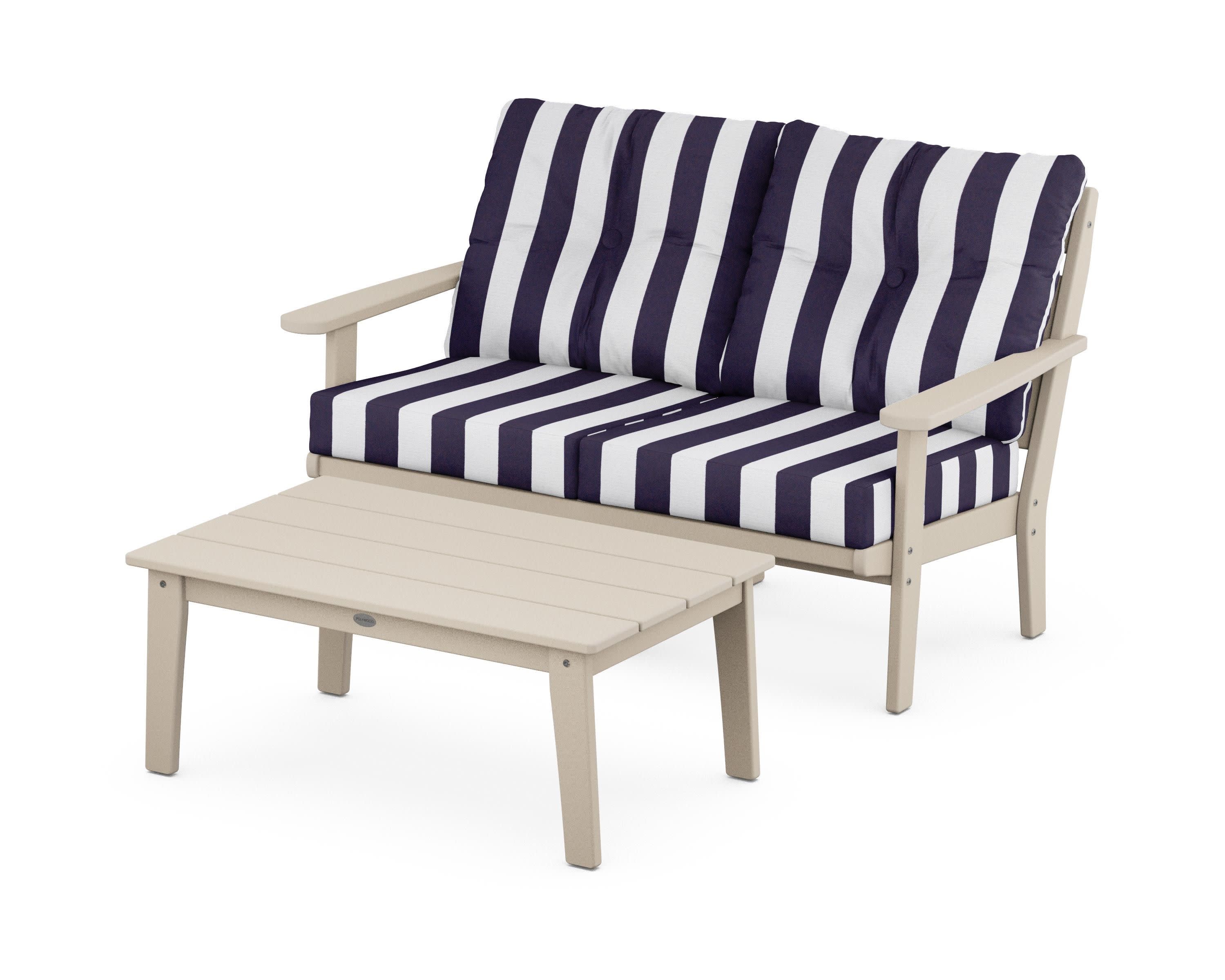 Lakeside 2-Piece Lounge Loveseat Set in Sand / Cabana Stripe Navy