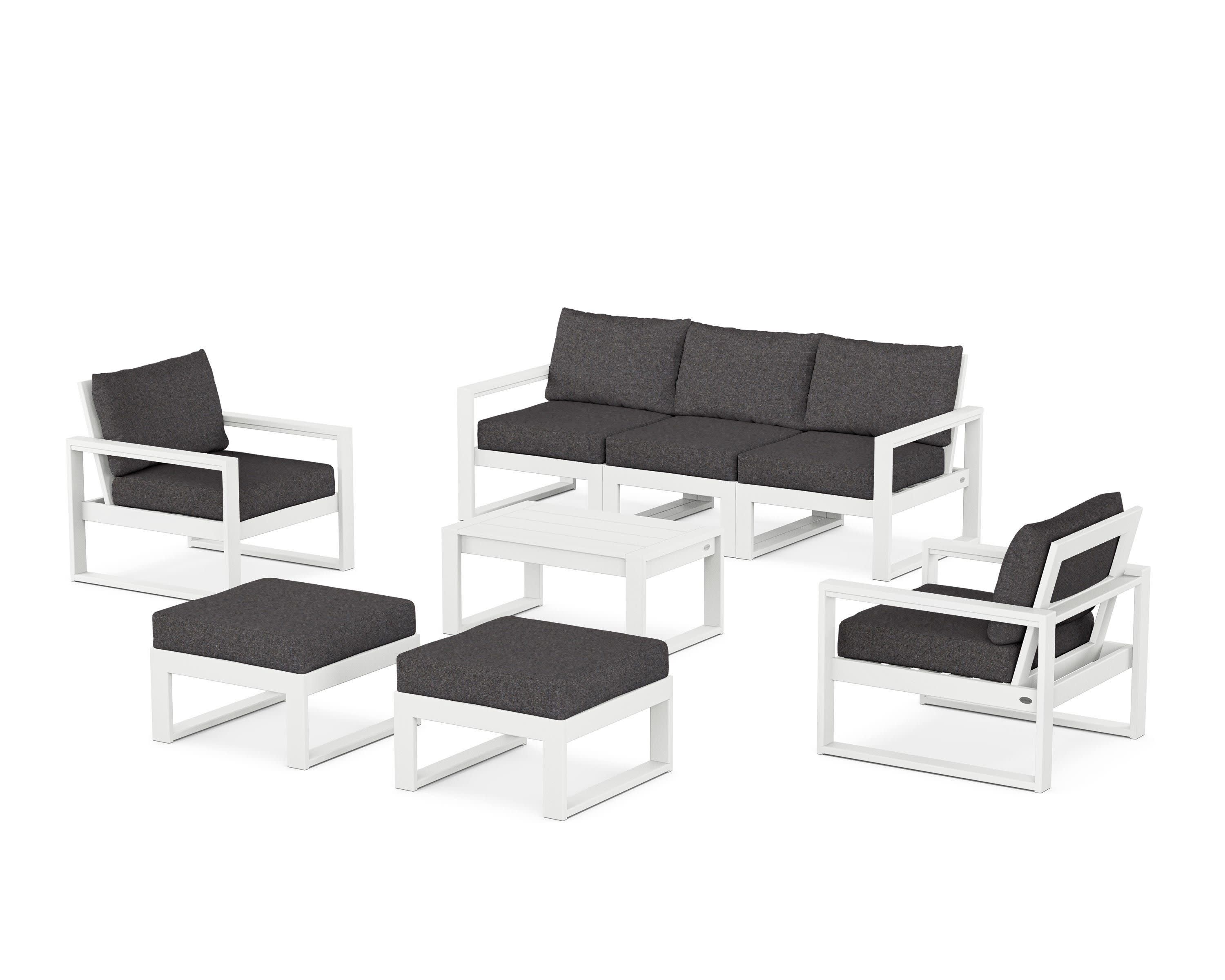 EDGE Sectional 8-Piece Lounge Sofa Set in White / Ash Charcoal