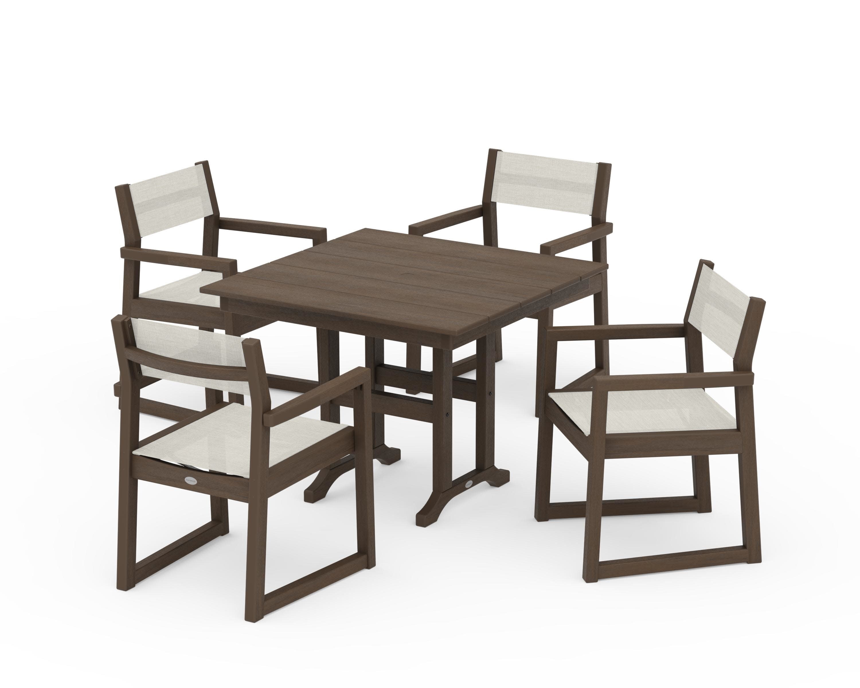 EDGE Sling Arm Chair 5-Piece Farmhouse Dining Set in Kona / Parchment Sling