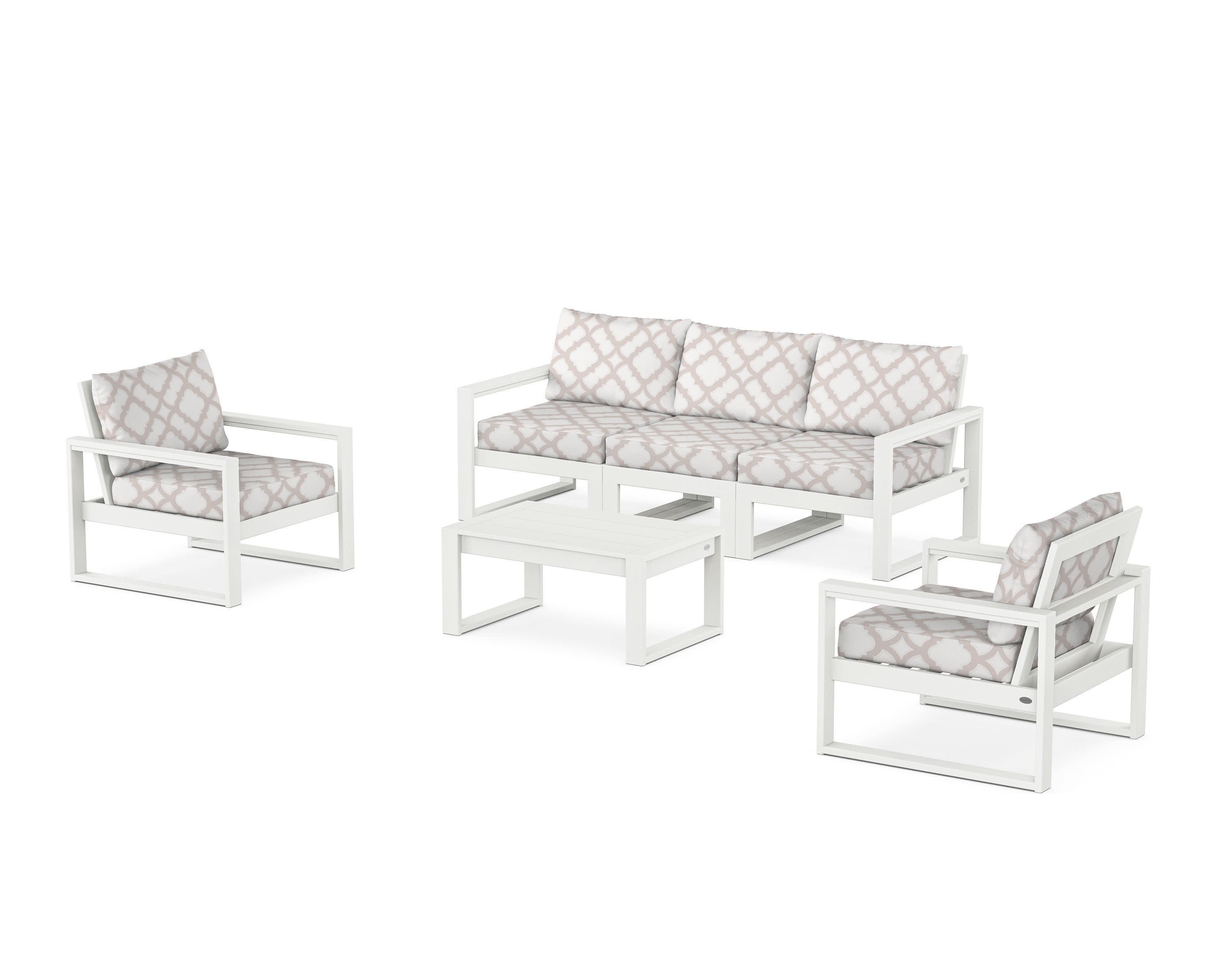 EDGE Sectional 4-Piece Deep Seating Set with Sofa in Vintage White / Trellis Dune Burlap