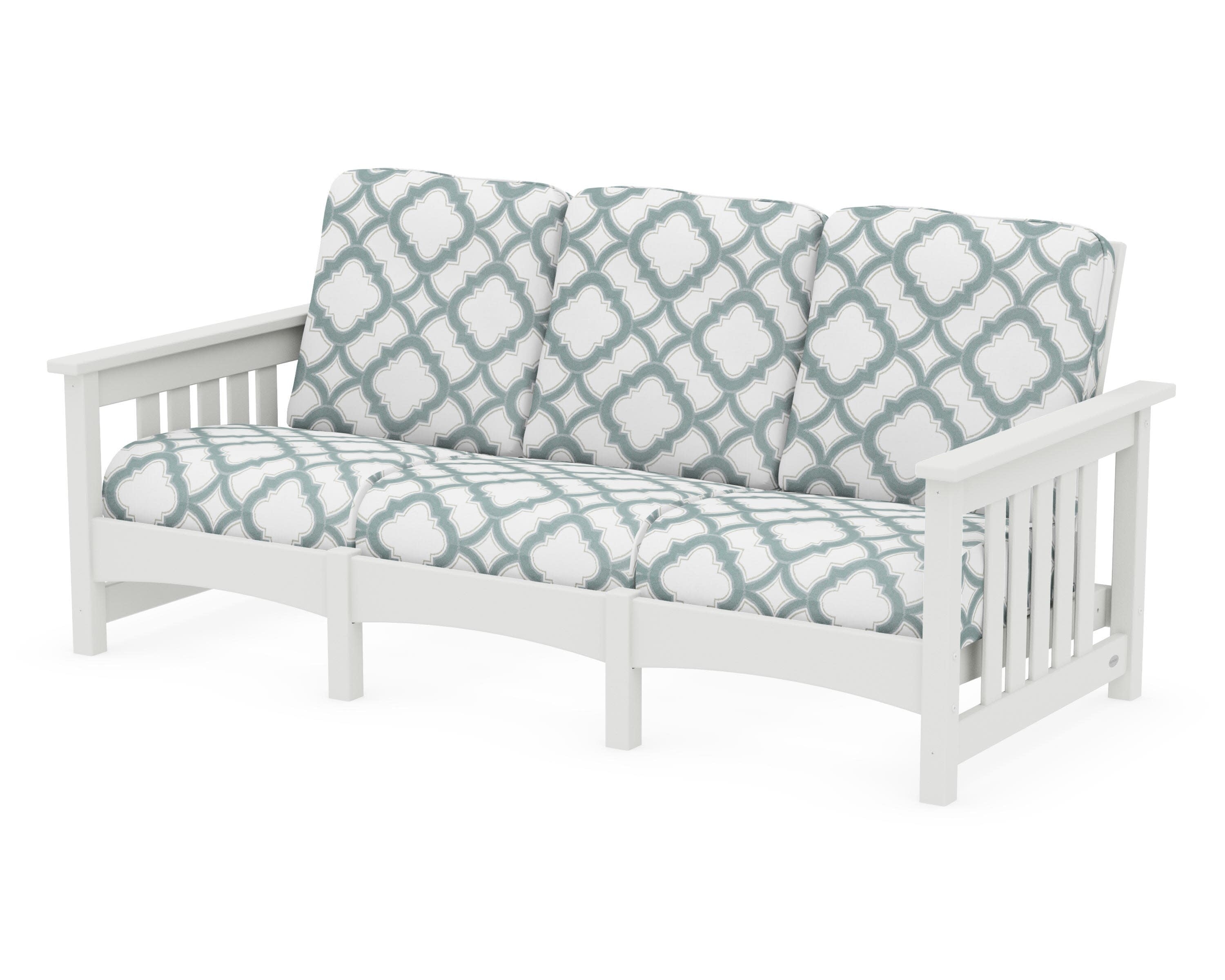 Club Mission Sofa in Vintage White / Trellis Glacier Spa