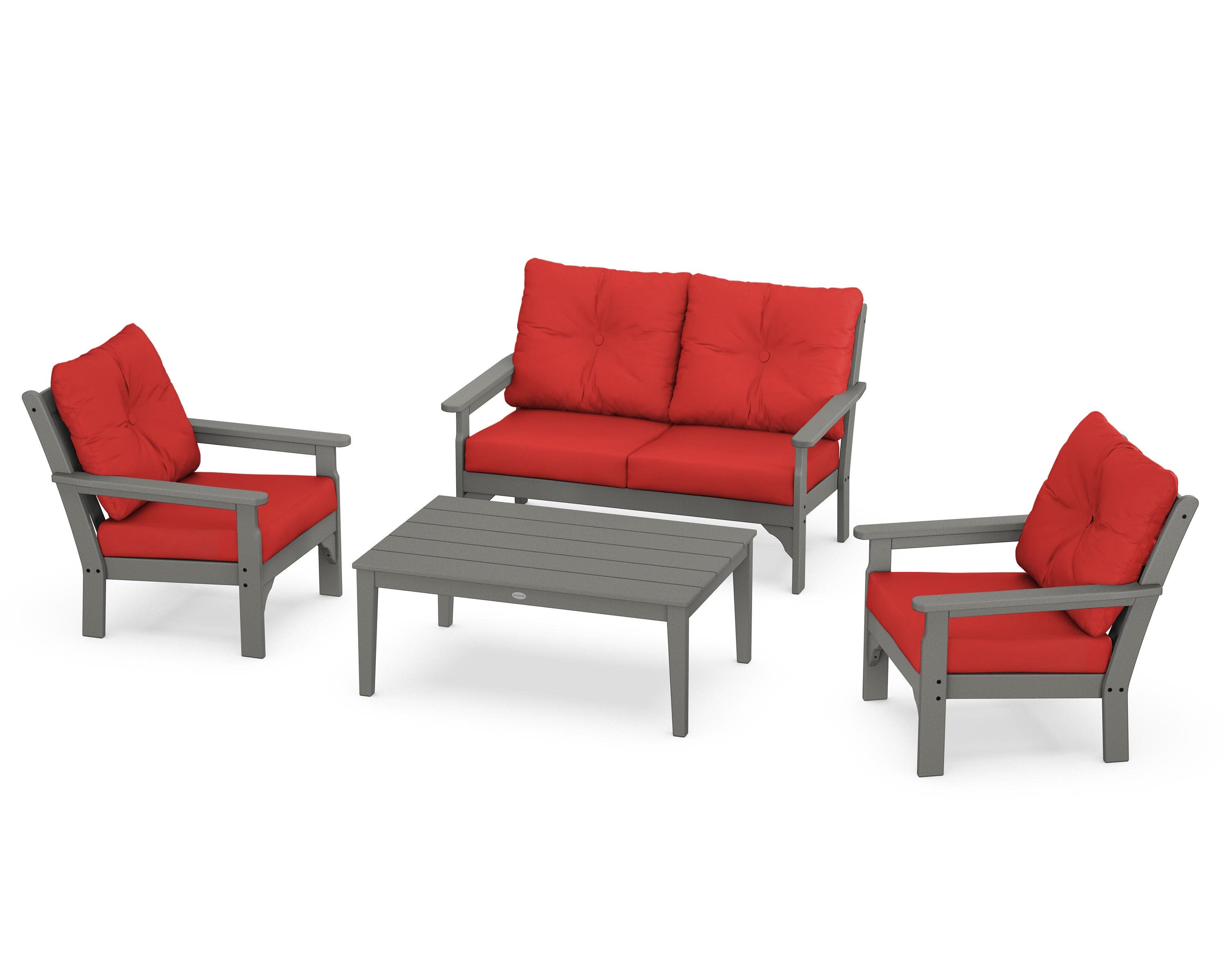 Vineyard 4-Piece Deep Seating Set in Slate Grey / Crimson Linen
