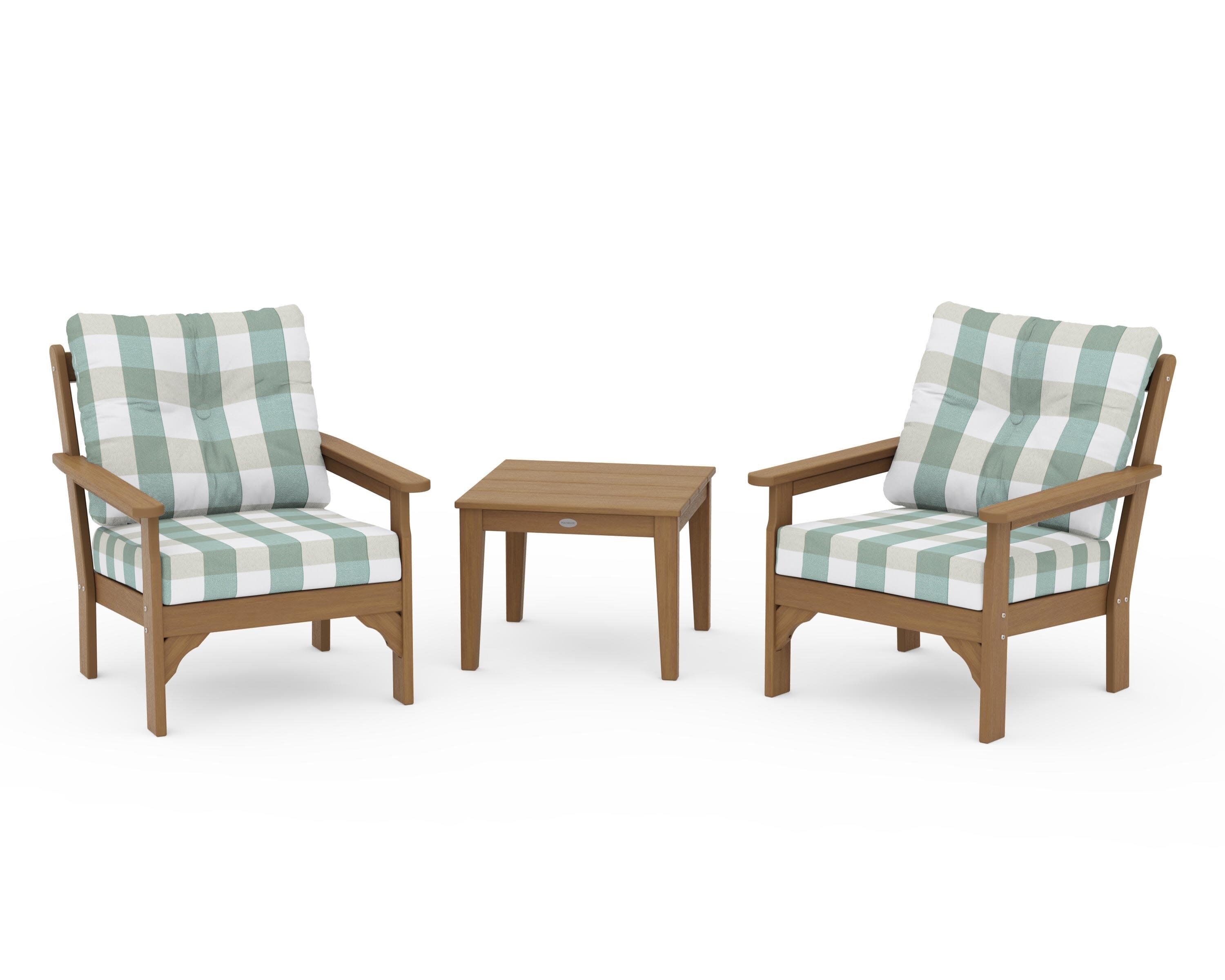 Vineyard 3-Piece Deep Seating Set in Natural / Buffalo Plaid Glacier Spa