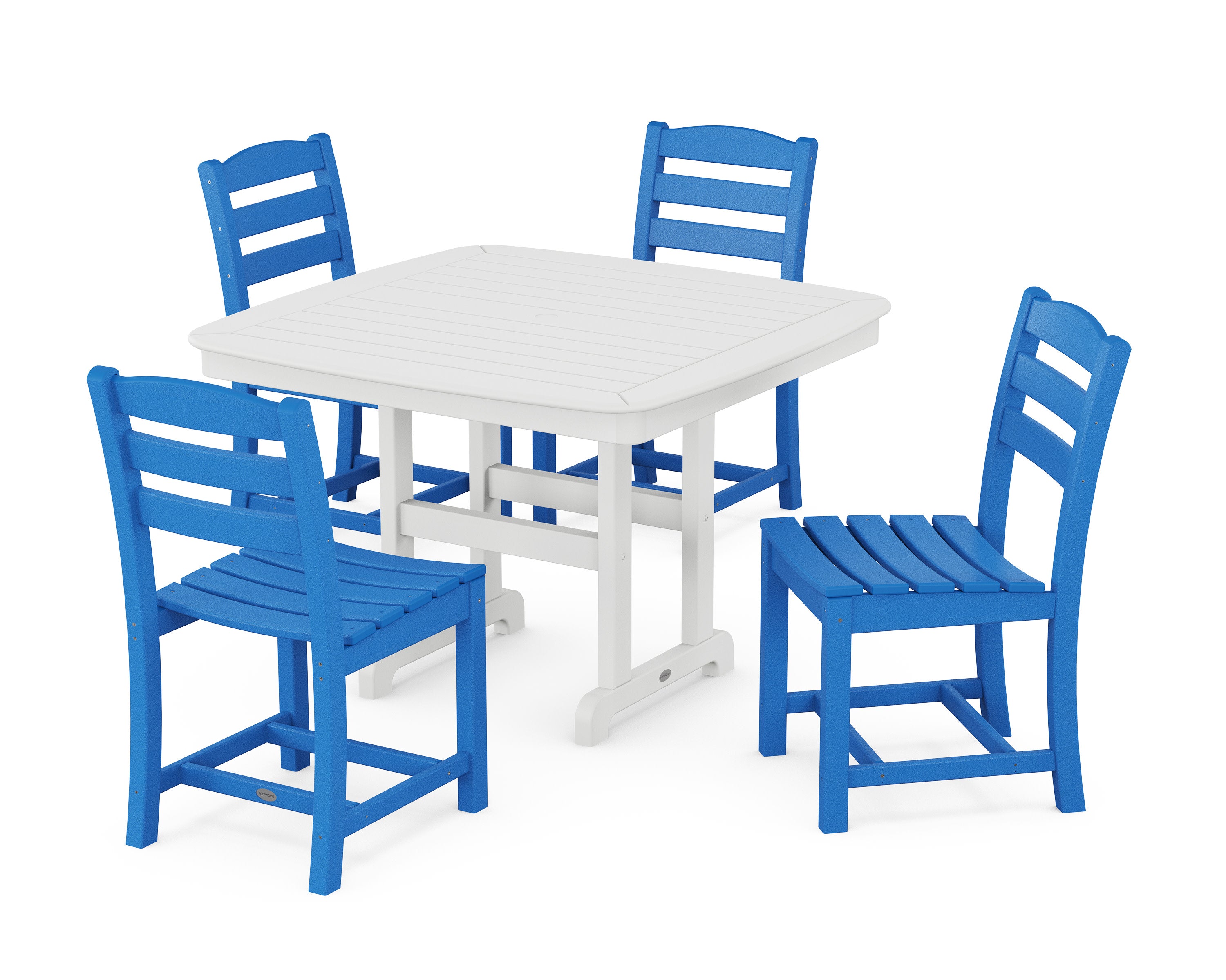 La Casa Caf Side Chair 5-Piece Dining Set with Trestle Legs in Pacific Blue / White