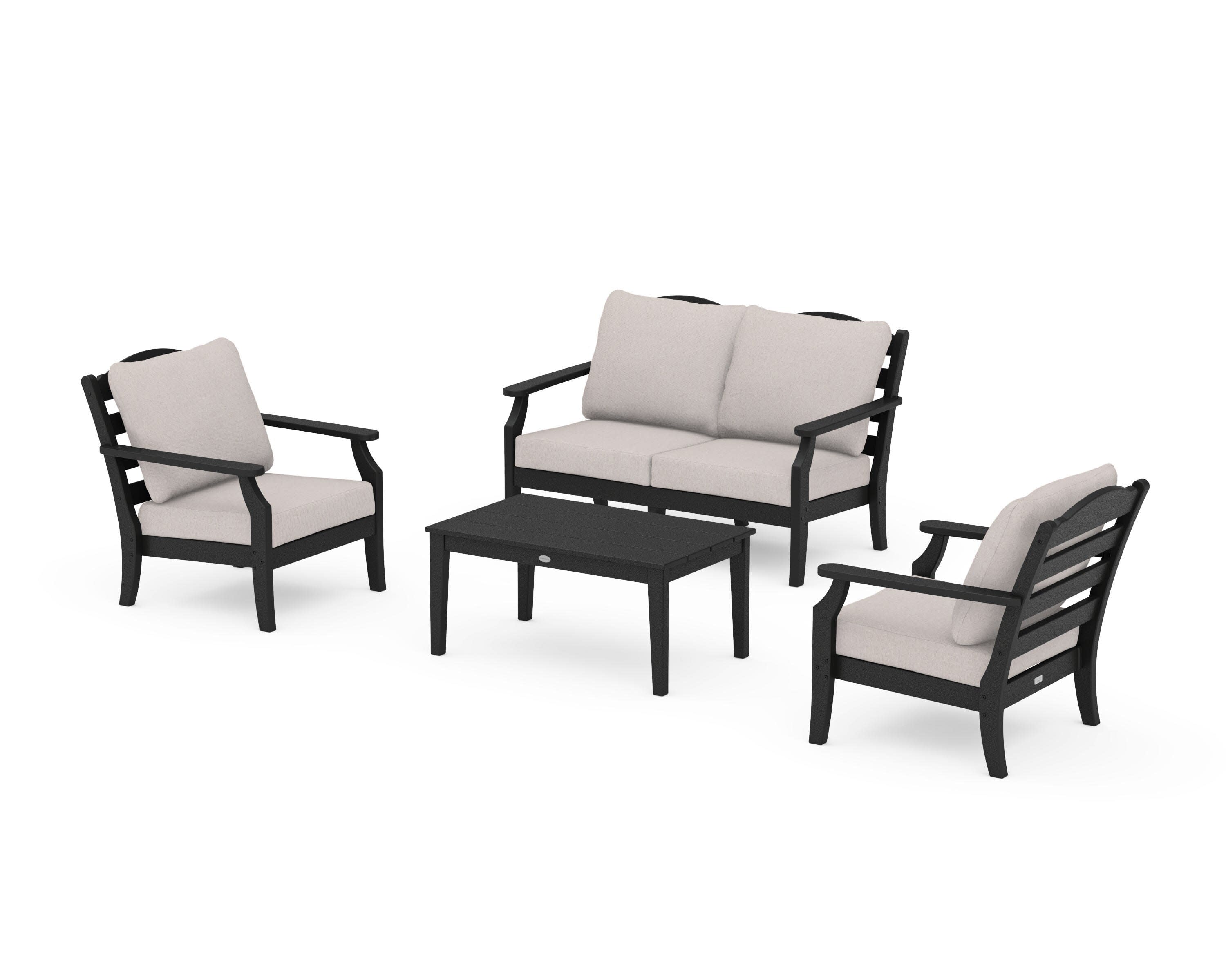 Savannah 4-Piece Deep Seating Set with Loveseat in Black / Dune Burlap