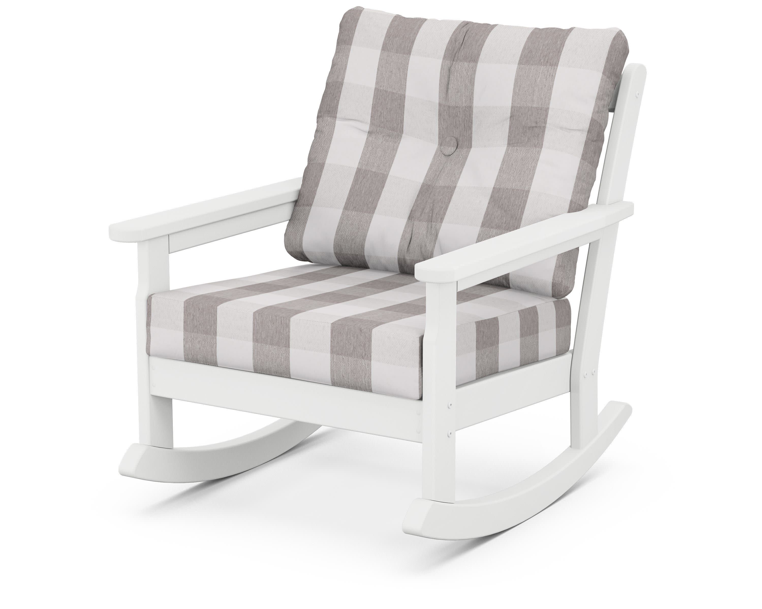 Vineyard Deep Seating Rocking Chair in White / Buffalo Plaid Grey Mist