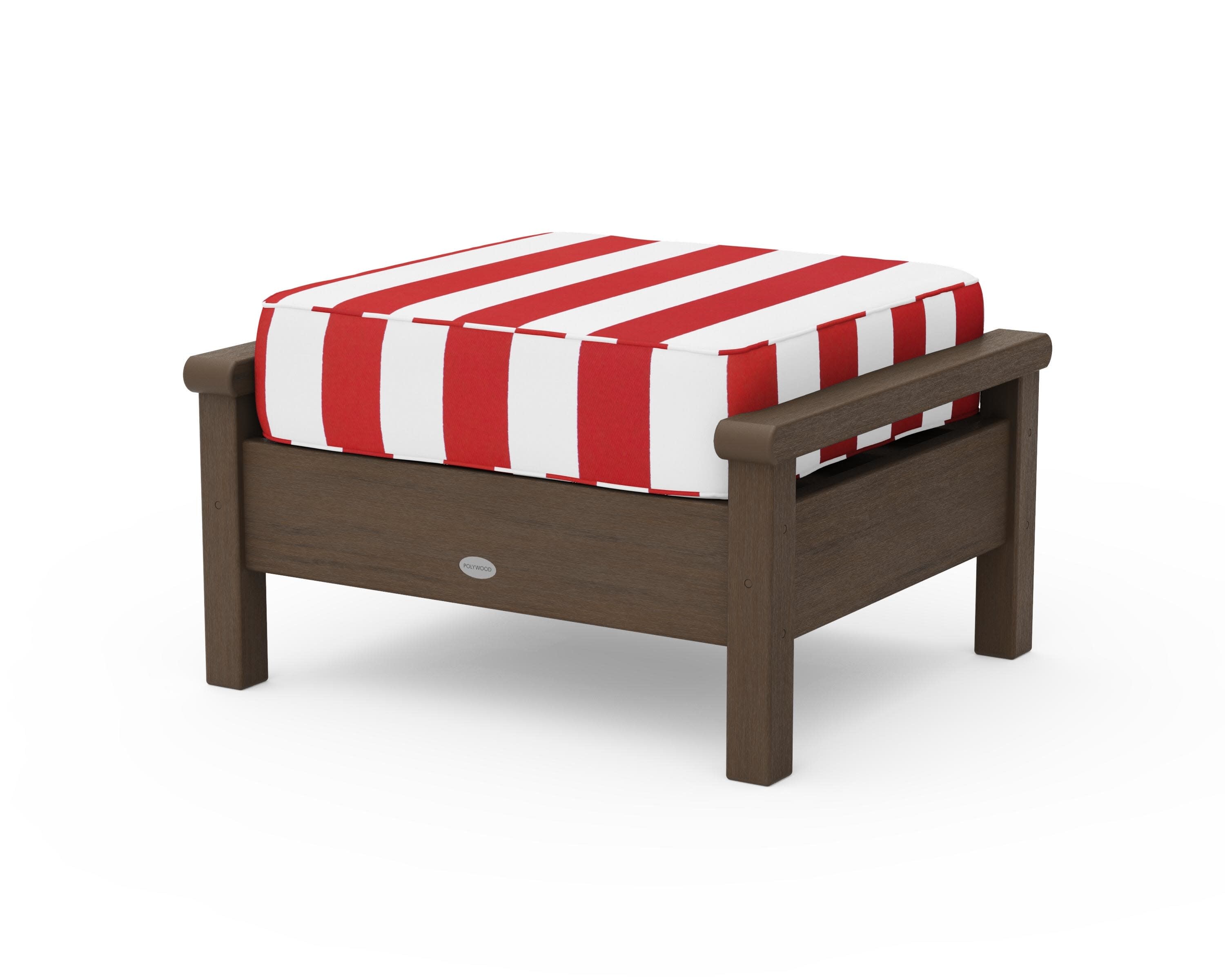 Harbour Deep Seating Ottoman in Kona / Cabana Stripe Crimson