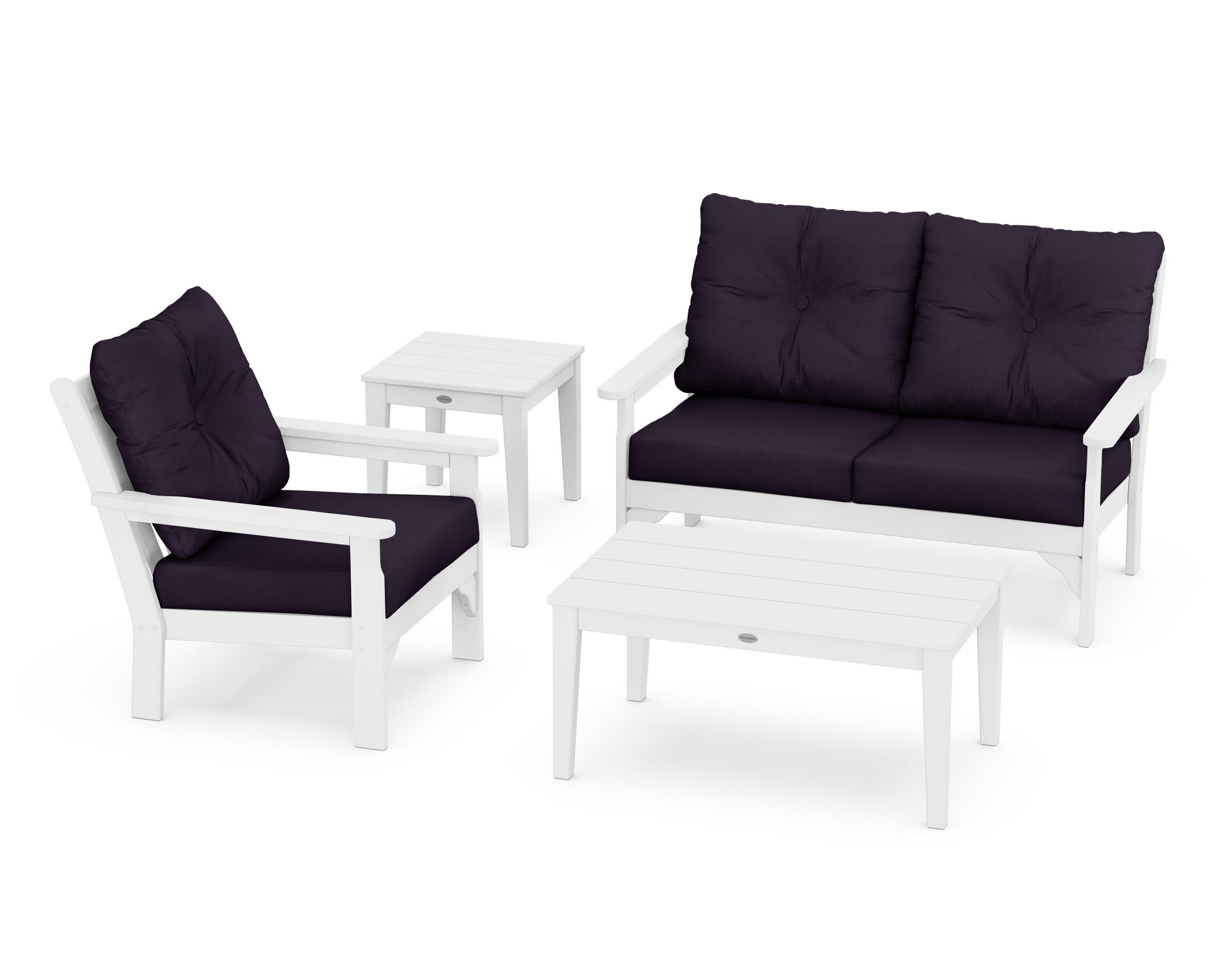 Vineyard 4-Piece Deep Seating Set in White / Navy Linen