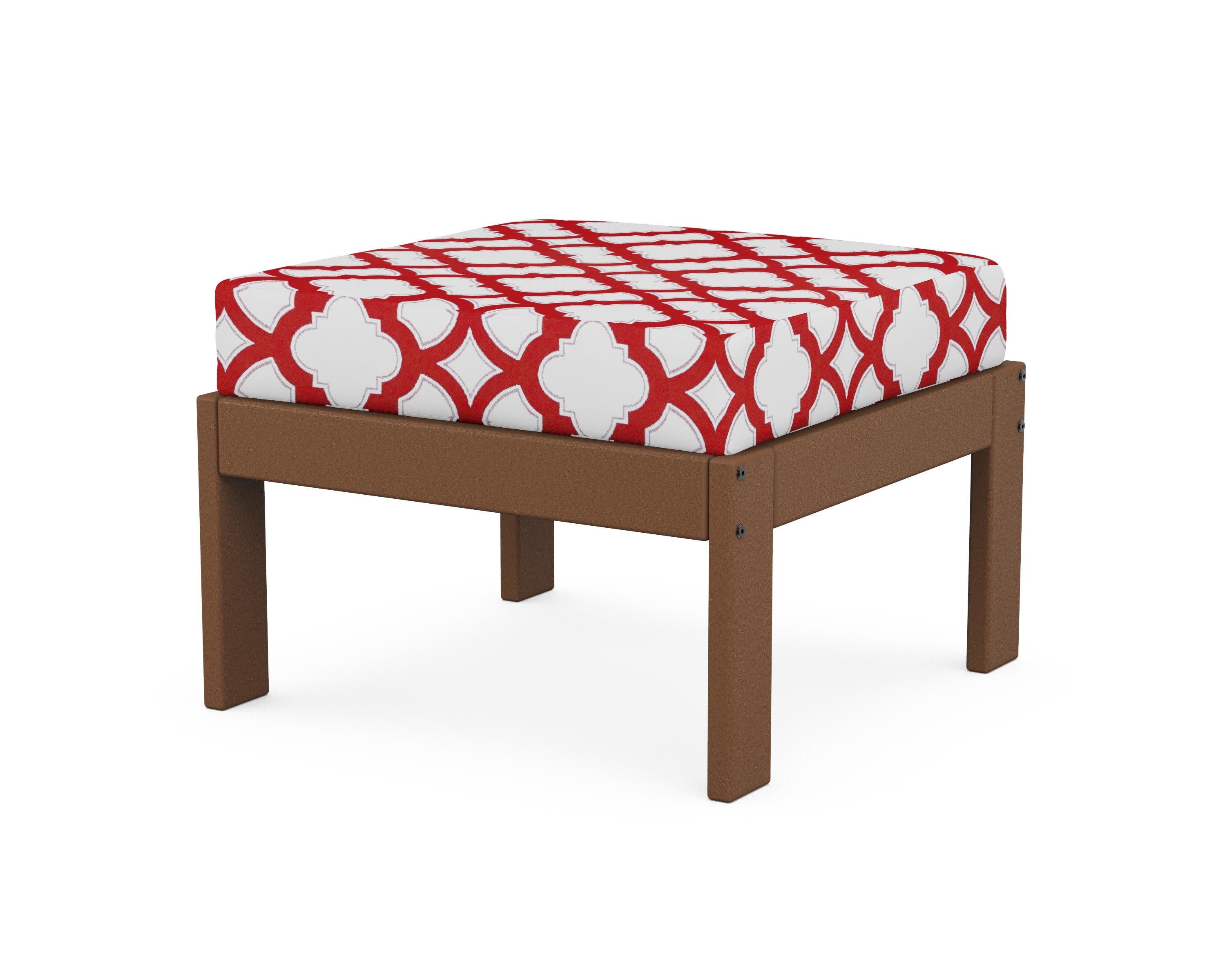 Vineyard Modular Ottoman in Teak / Trellis Crimson