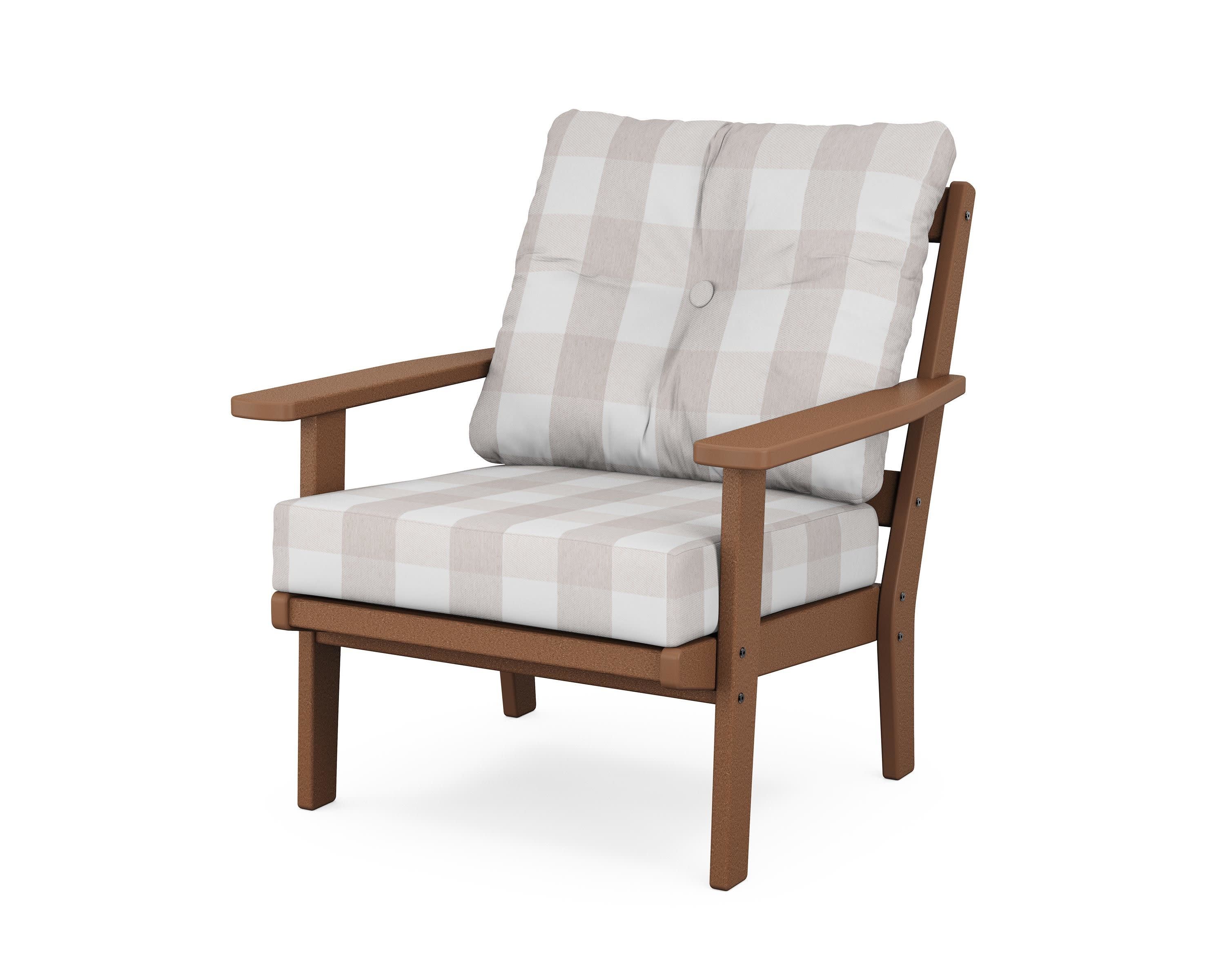Prairie Deep Seating Chair in Teak / Buffalo Plaid Dune Burlap