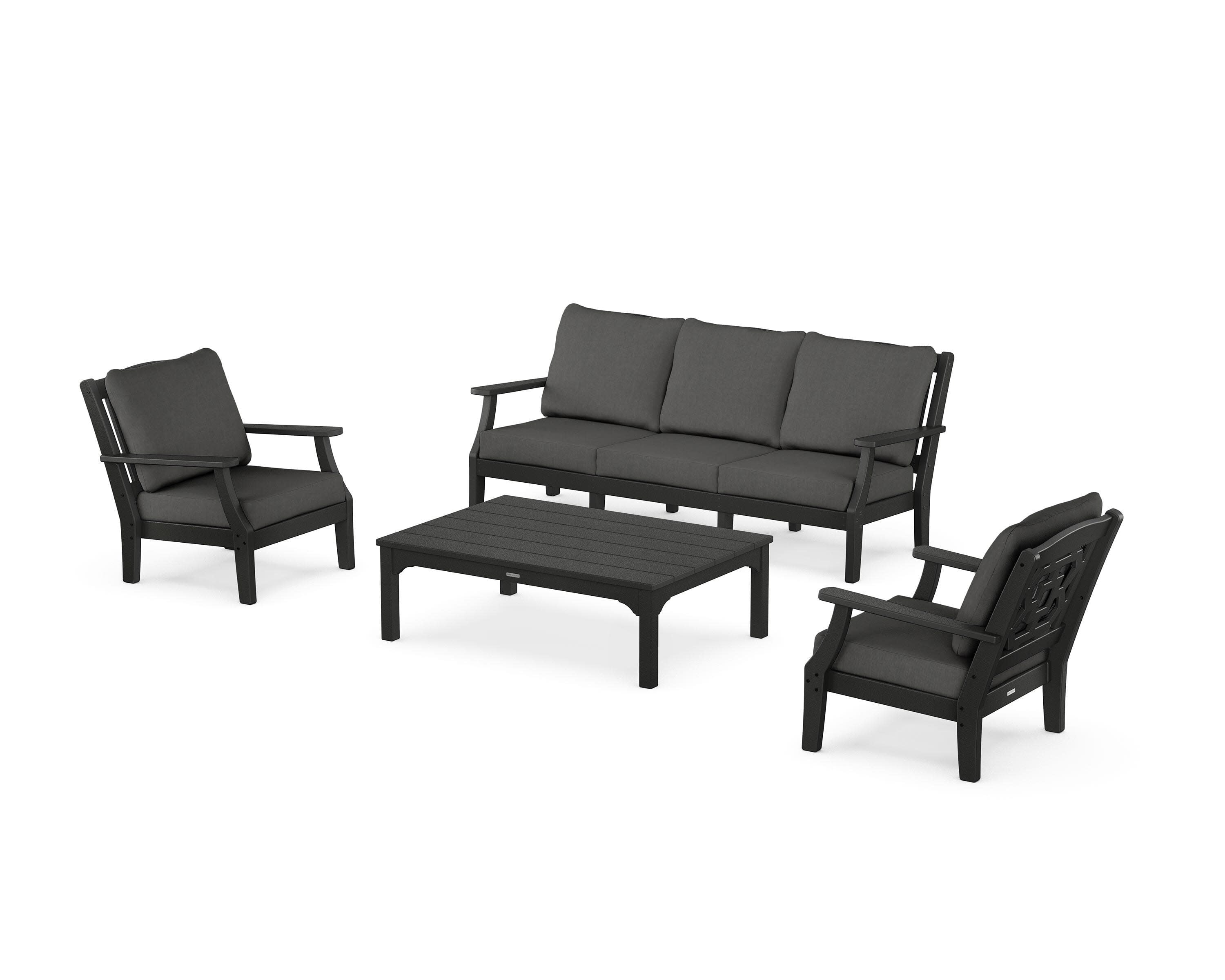 Chinoiserie 4-Piece Deep Seating Set with Sofa in Black / Spectrum Carbon