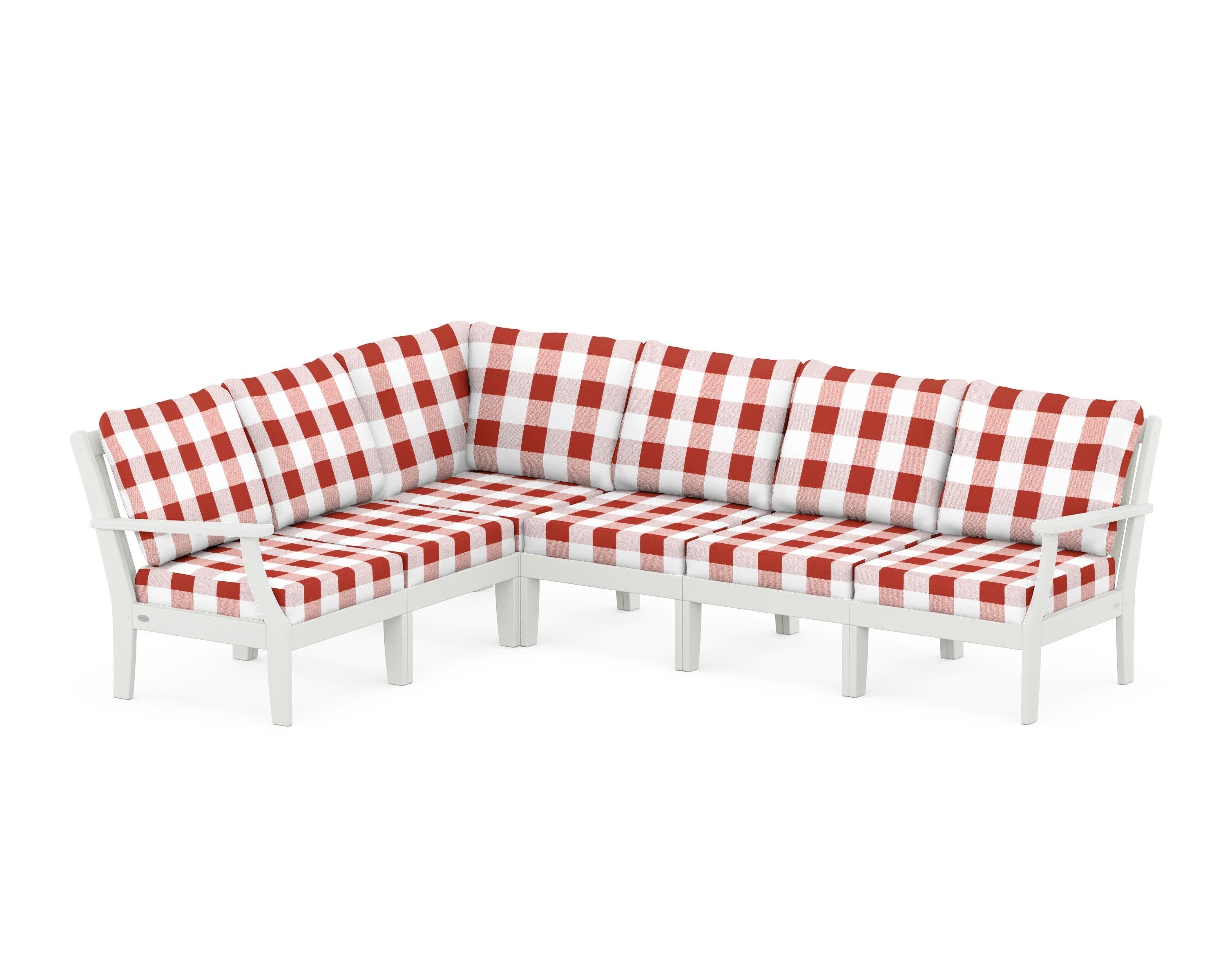 Braxton Modular 6-Piece Deep Seating Set in Vintage White / Buffalo Plaid Crimson