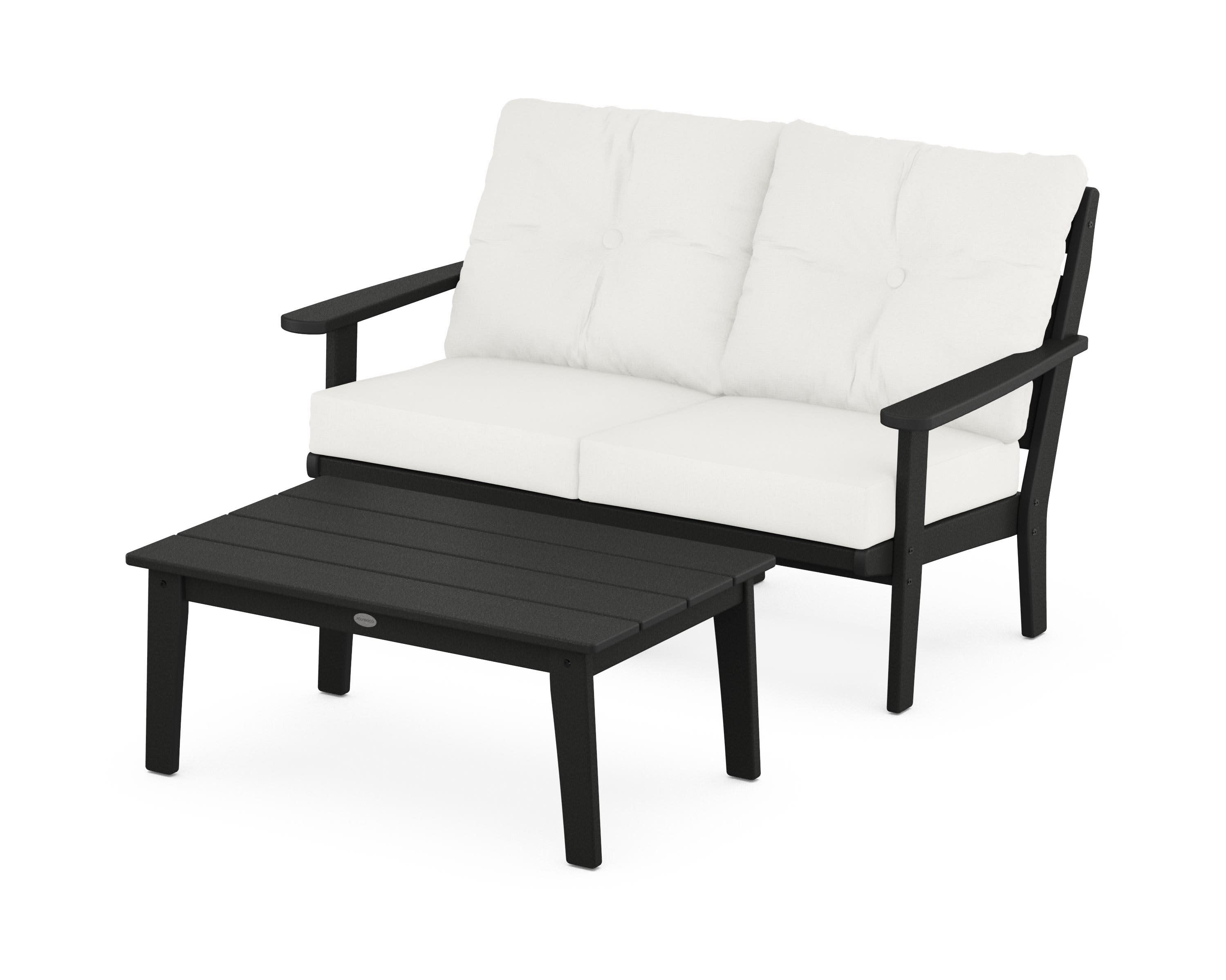 Lakeside 2-Piece Lounge Loveseat Set in Black / Natural Linen