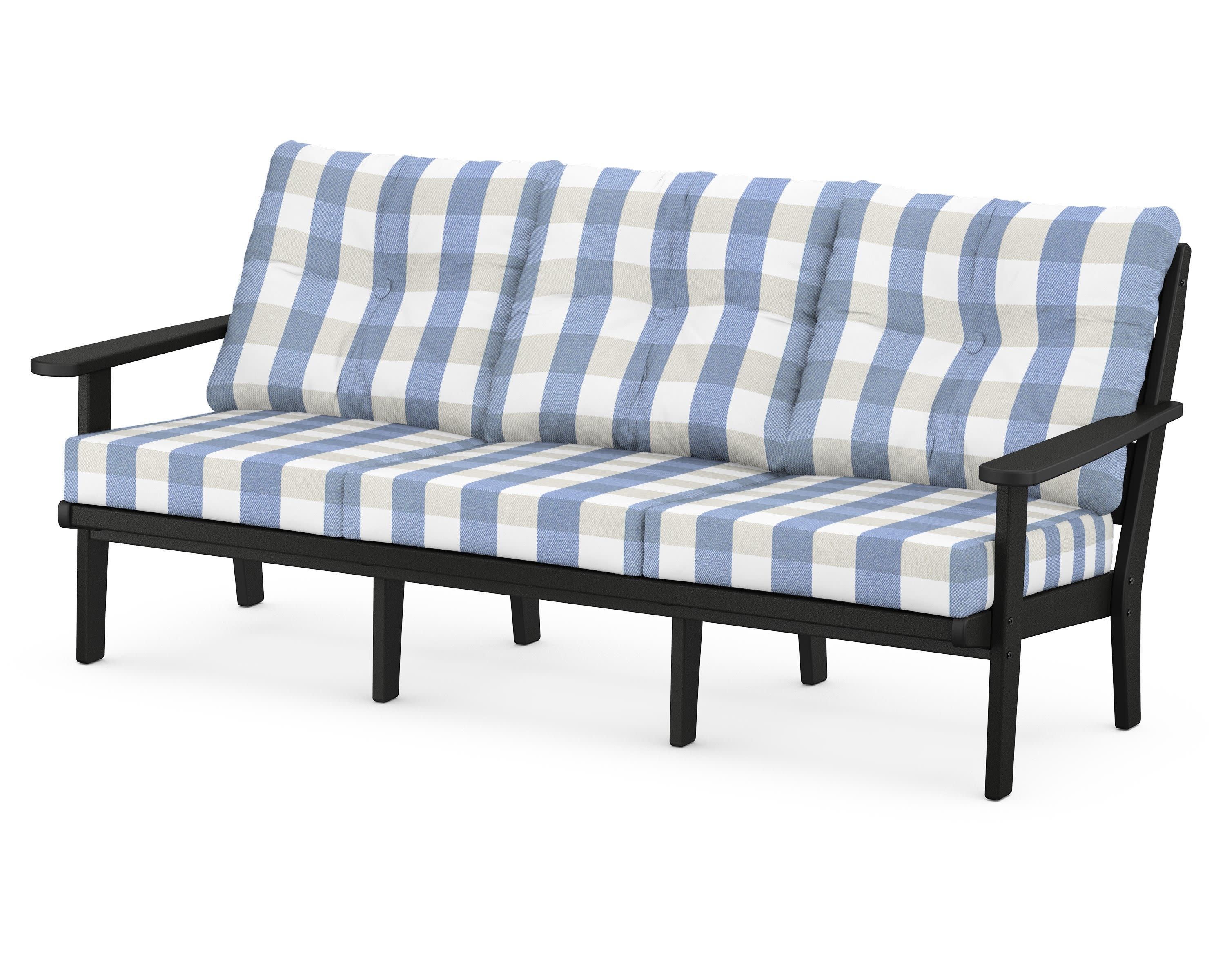 Lakeside Deep Seating Sofa in Black / Buffalo Plaid Sky Blue