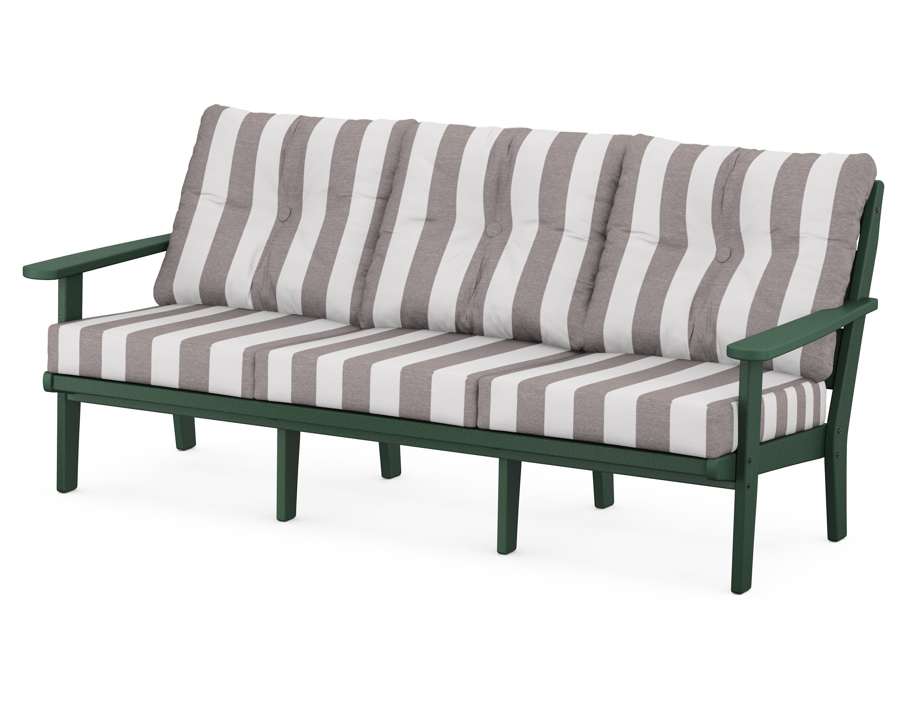 Lakeside Deep Seating Sofa in Green / Cabana Stripe Grey Mist