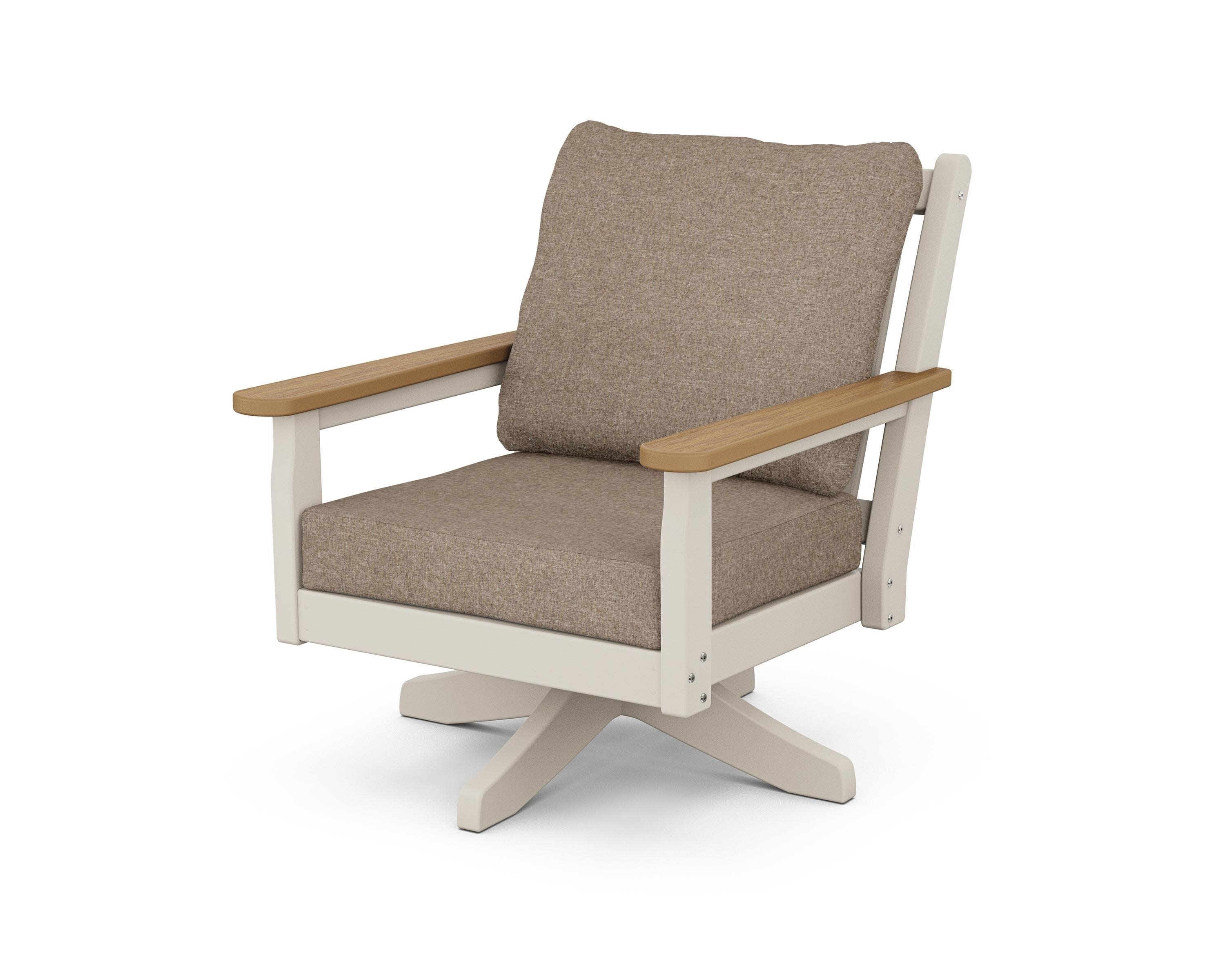 Chippendale Deep Seating Swivel Chair in Sand / Natural / Spiced Burlap
