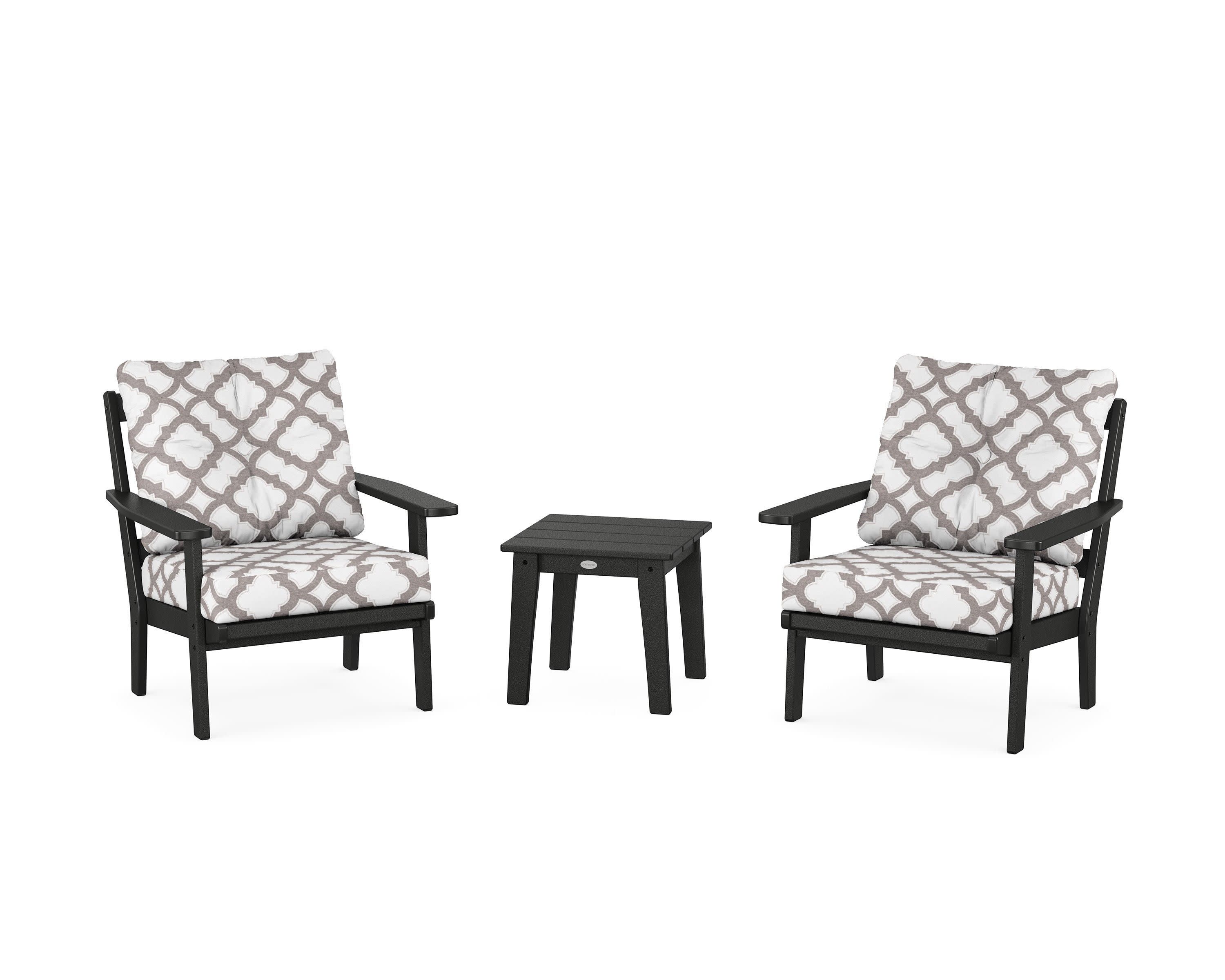 Oxford 3-Piece Deep Seating Set in Black / Trellis Grey Mist