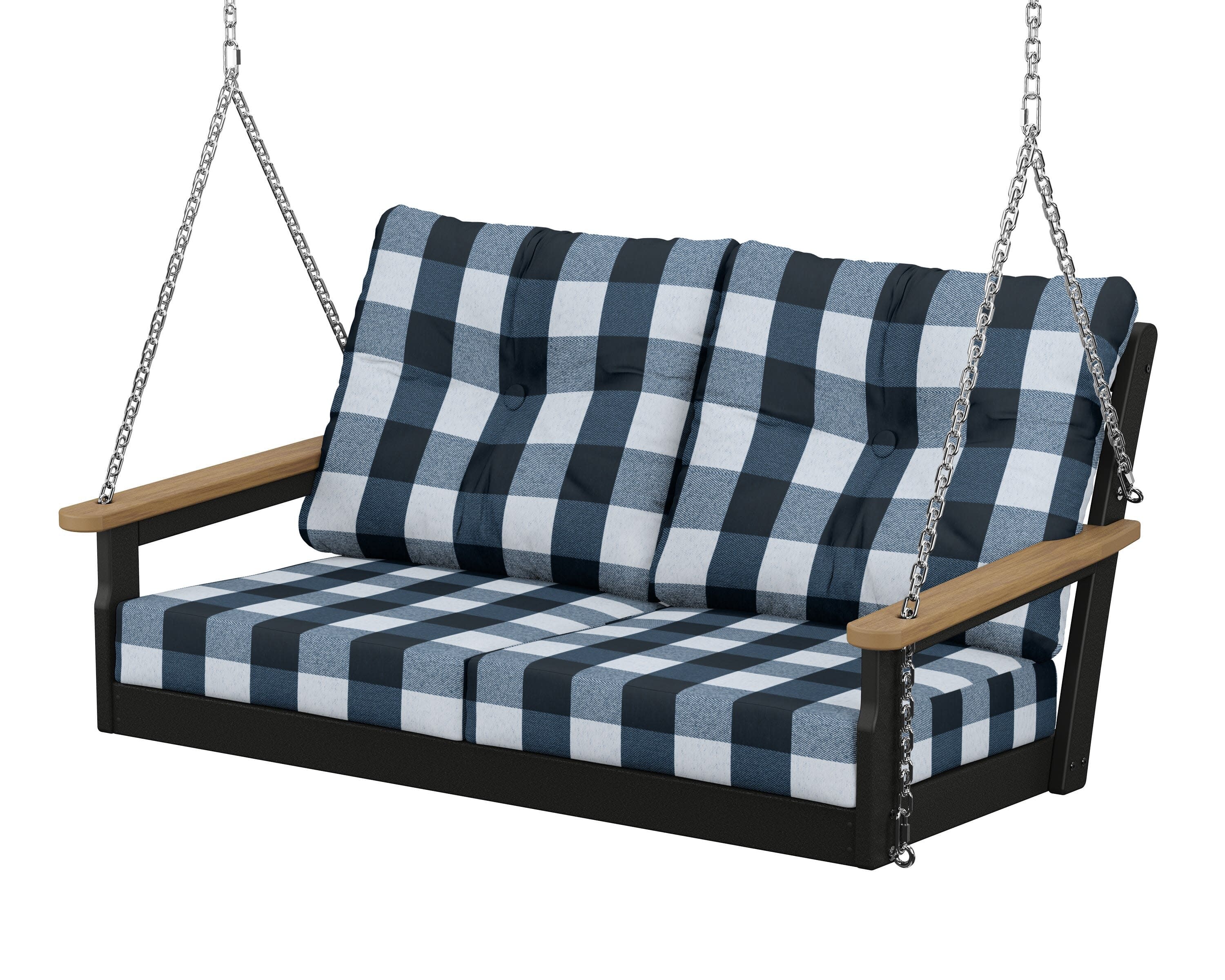 Vineyard Deep Seating Swing in Black / Natural / Buffalo Plaid Marine Indigo