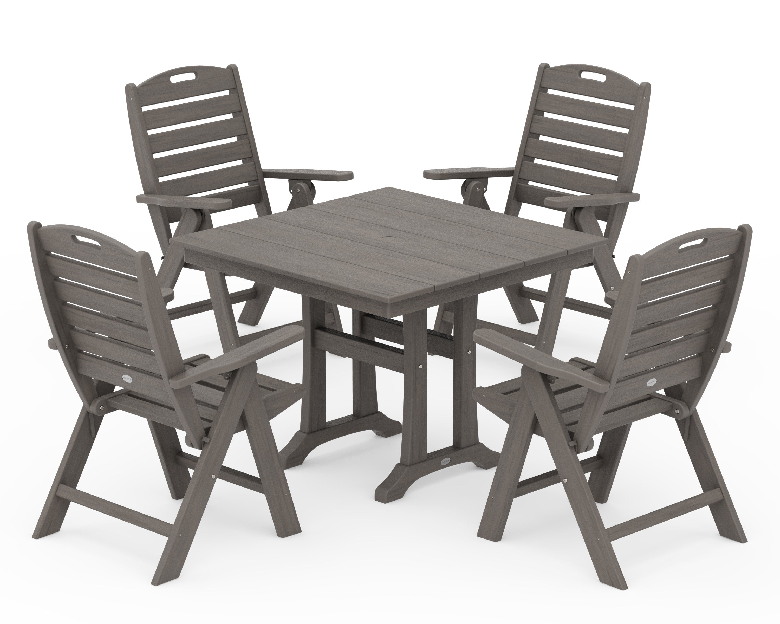 Nautical Folding Highback Chair 5-Piece Farmhouse Trestle Dining Set in Driftwood