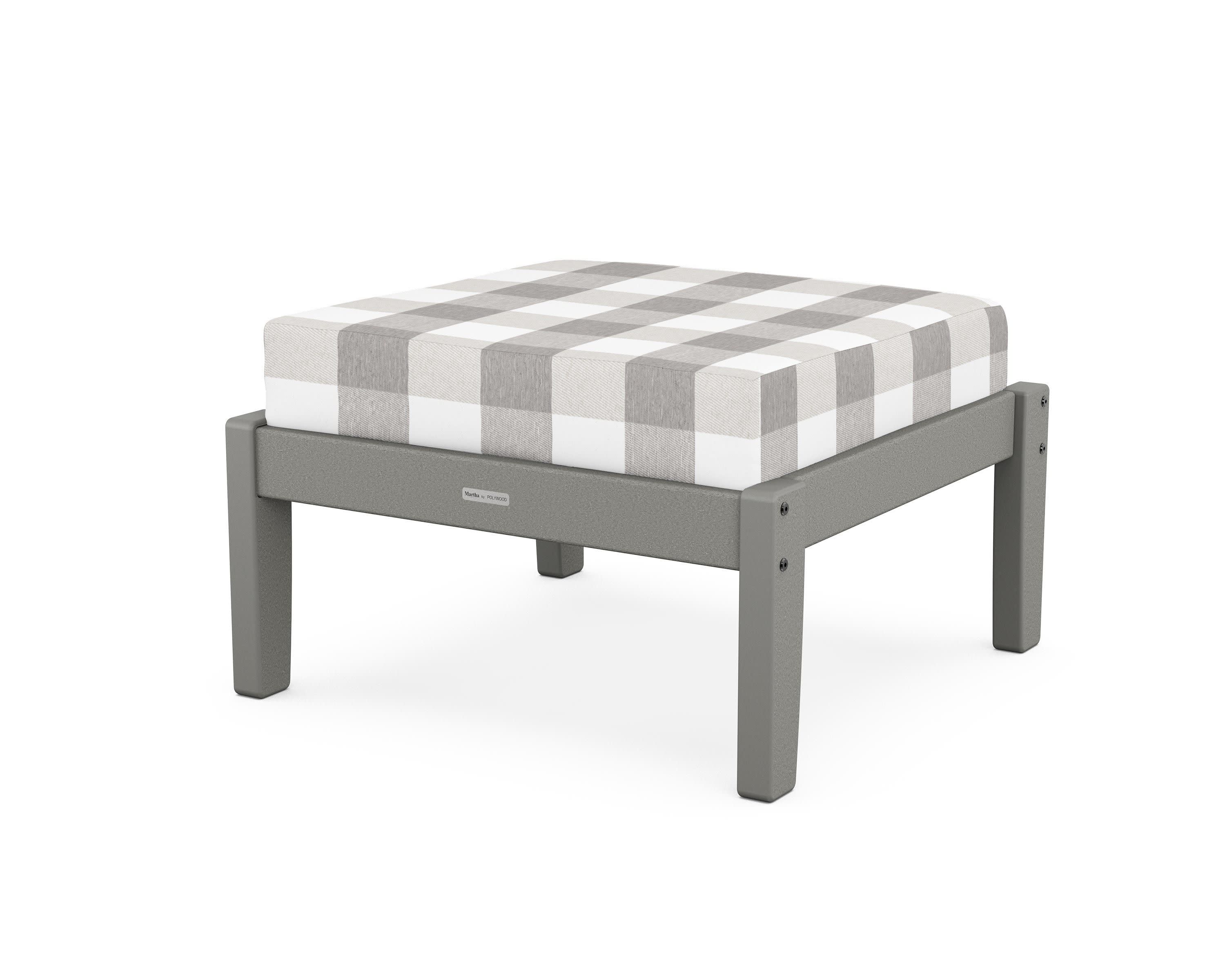 Chinoiserie Deep Seating Ottoman in Slate Grey / Buffalo Plaid Grey Mist
