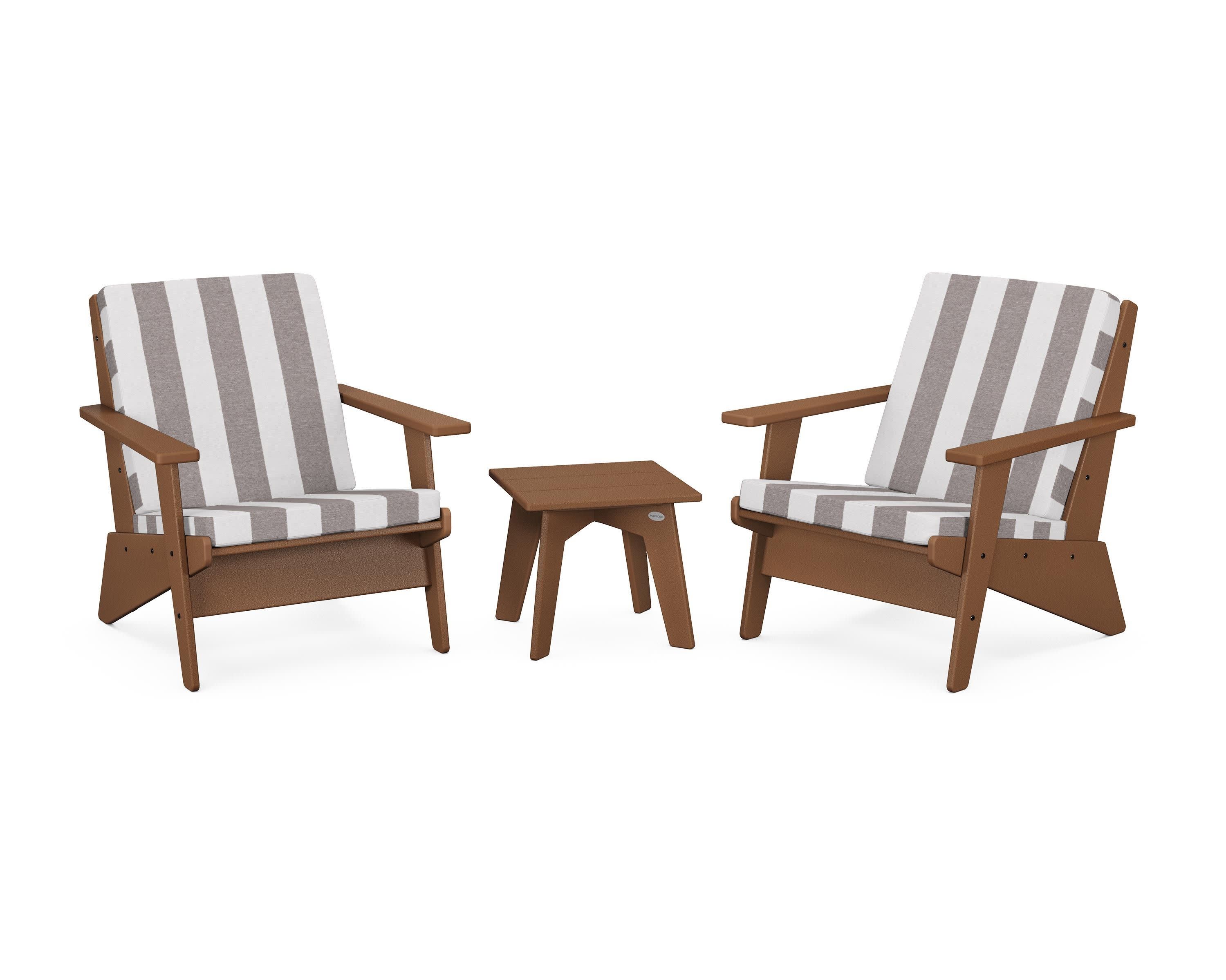 Riviera Modern Lounge 3-Piece Set in Teak / Cabana Stripe Grey Mist