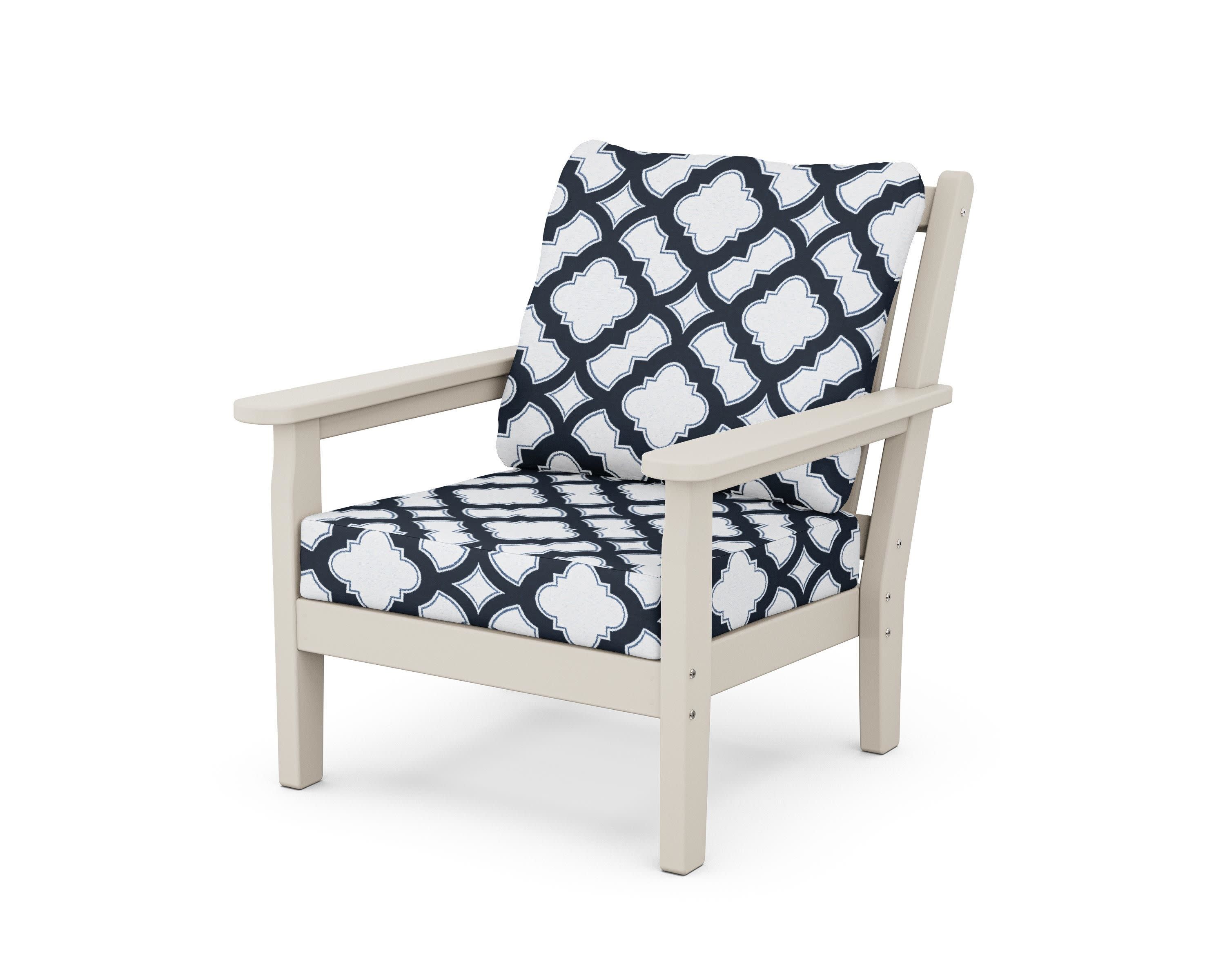 Chippendale Deep Seating Chair in Sand / Trellis Marine Indigo