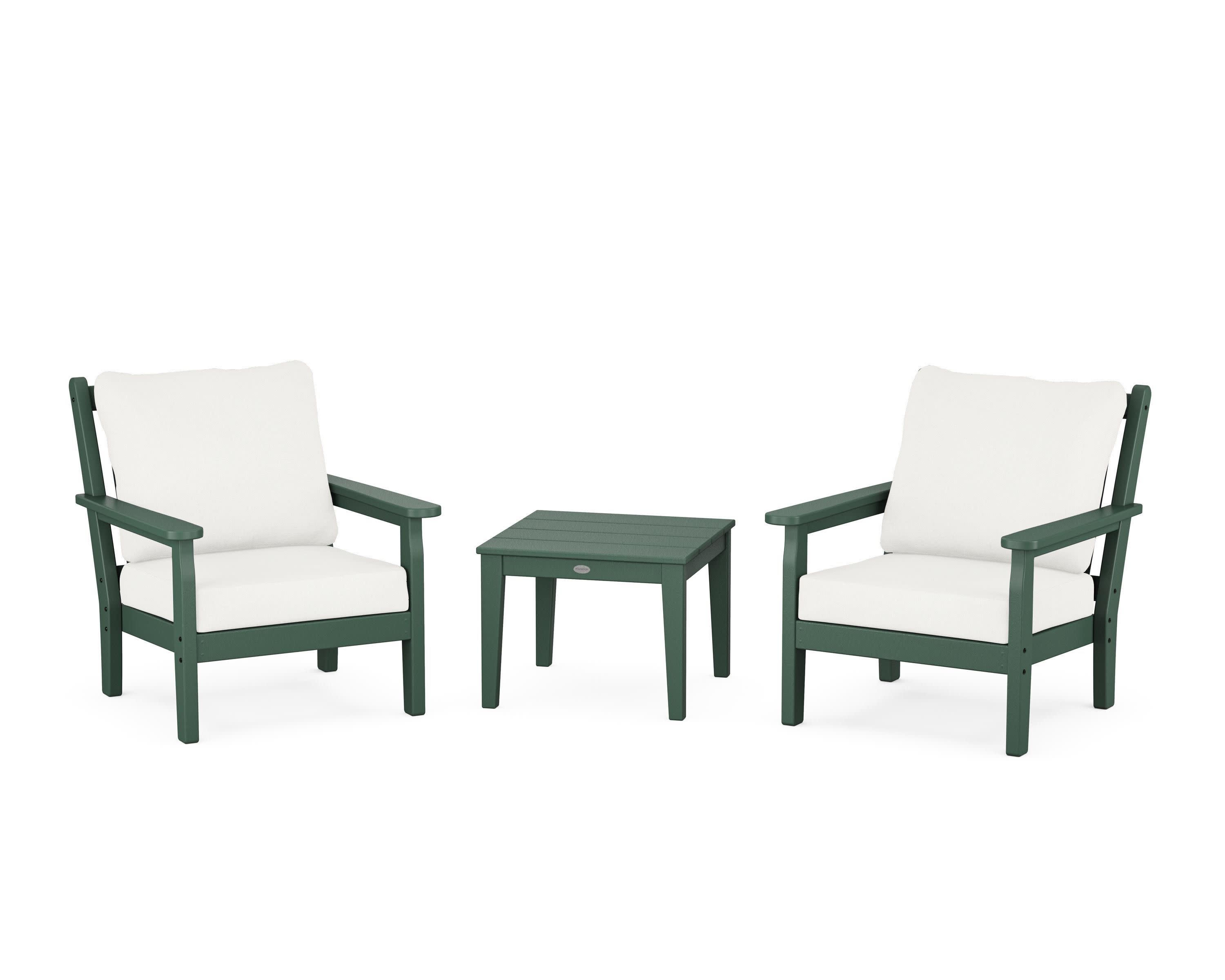 Chippendale 3-Piece Deep Seating Set in Green / Natural Linen