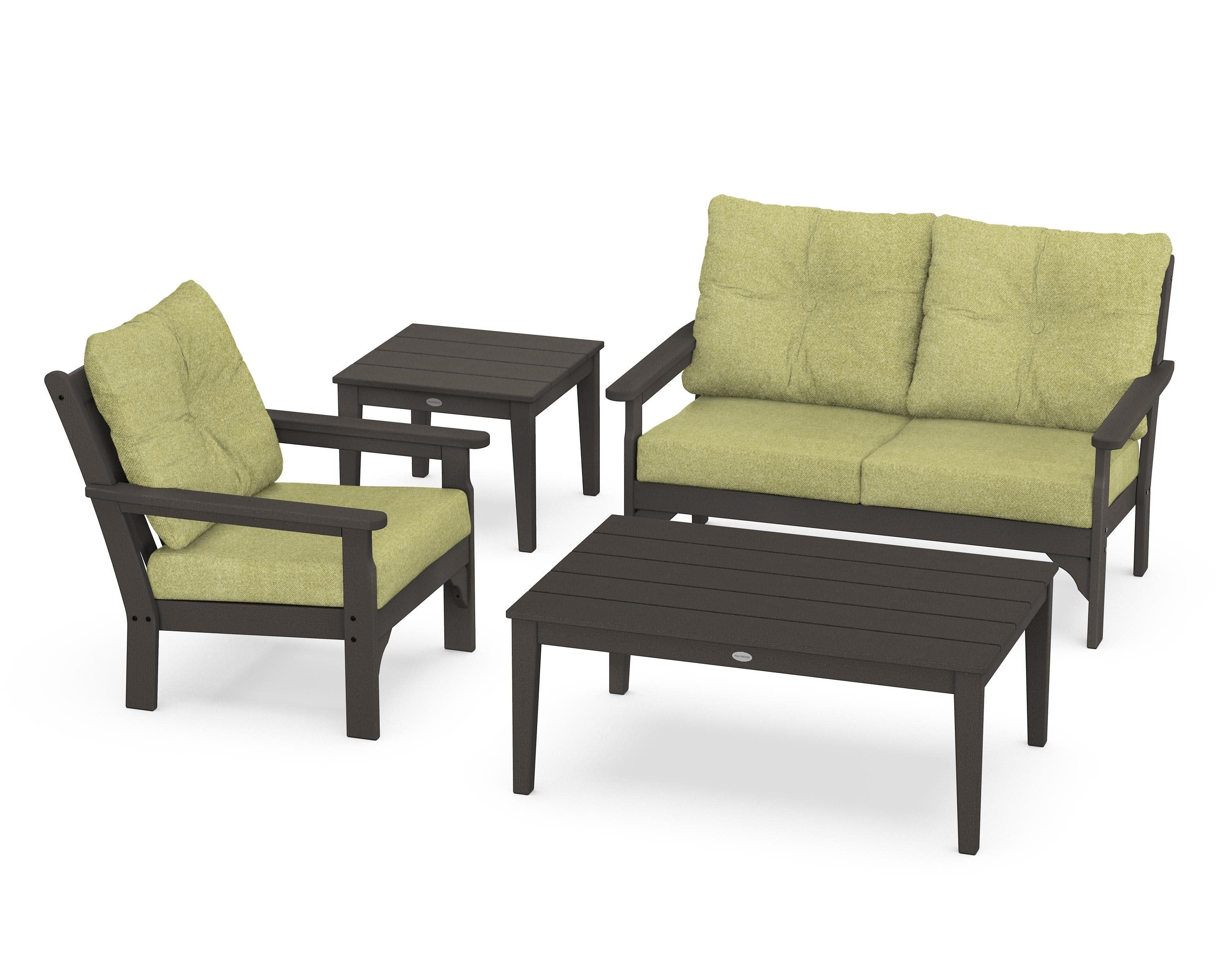 Vineyard 4-Piece Deep Seating Set in Vintage Coffee / Chartreuse Boucle