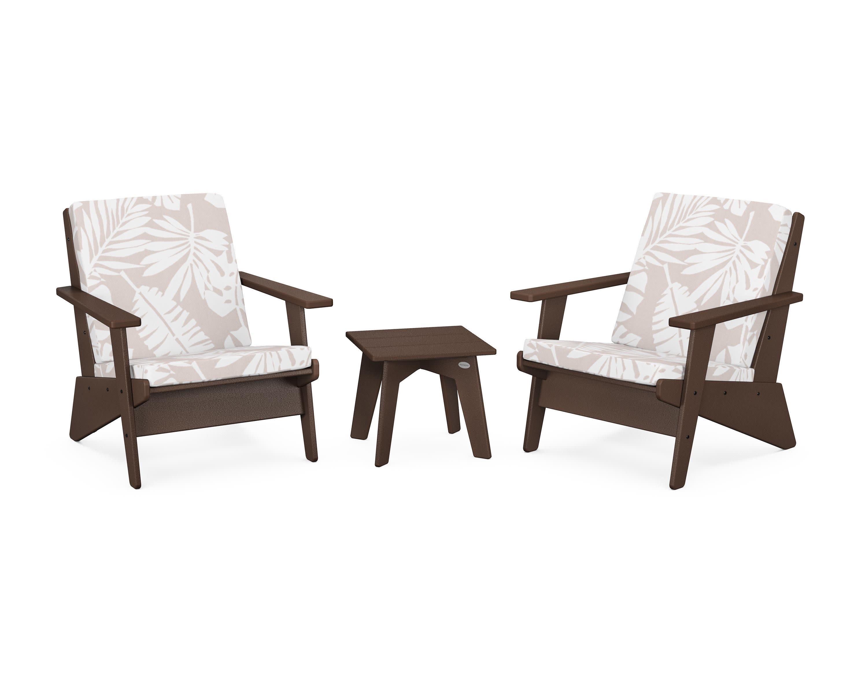 Riviera Modern Lounge 3-Piece Set in Mahogany / Leaf Dune Burlap