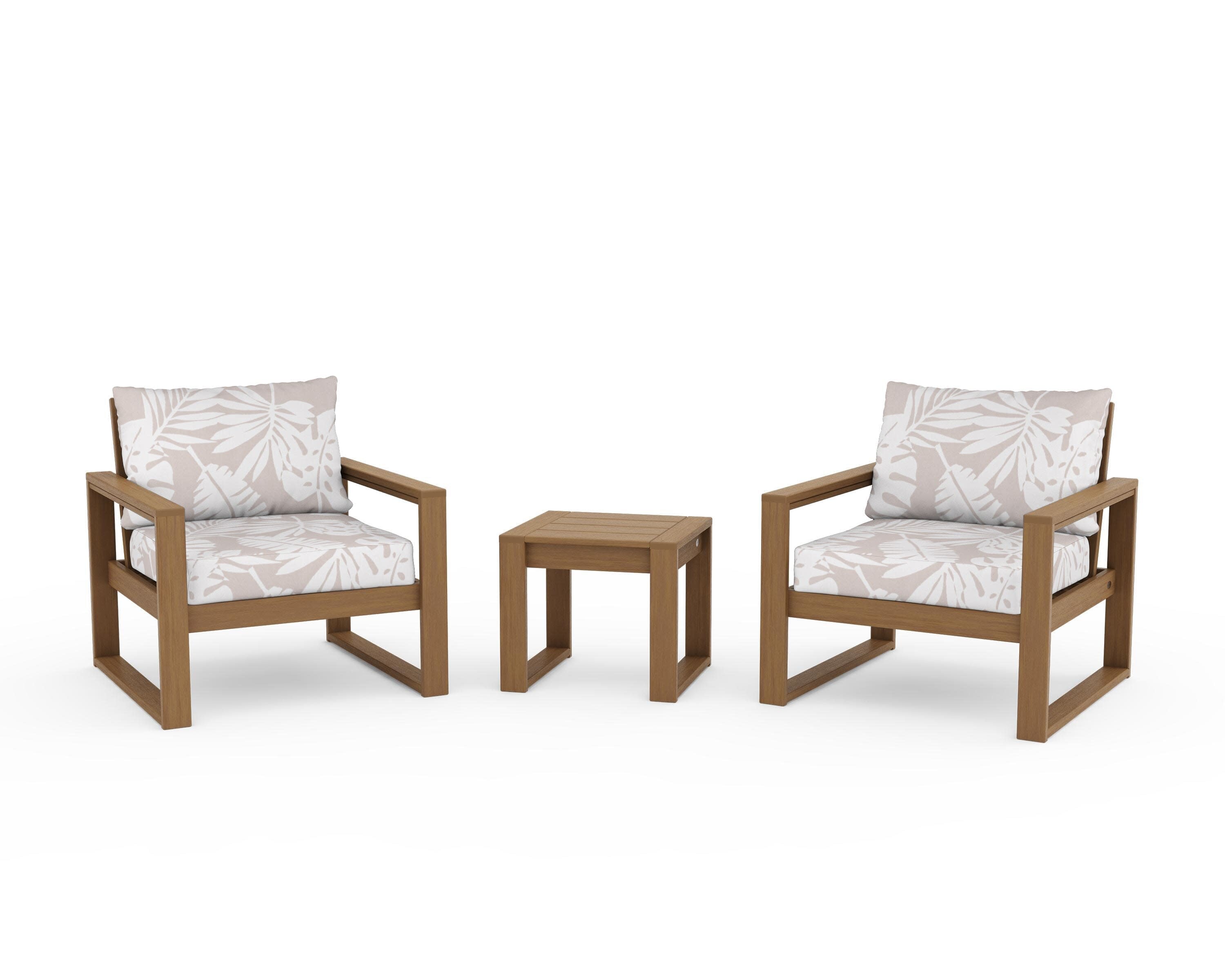 EDGE Sectional 3-Piece Deep Seating Set in Natural / Leaf Dune Burlap