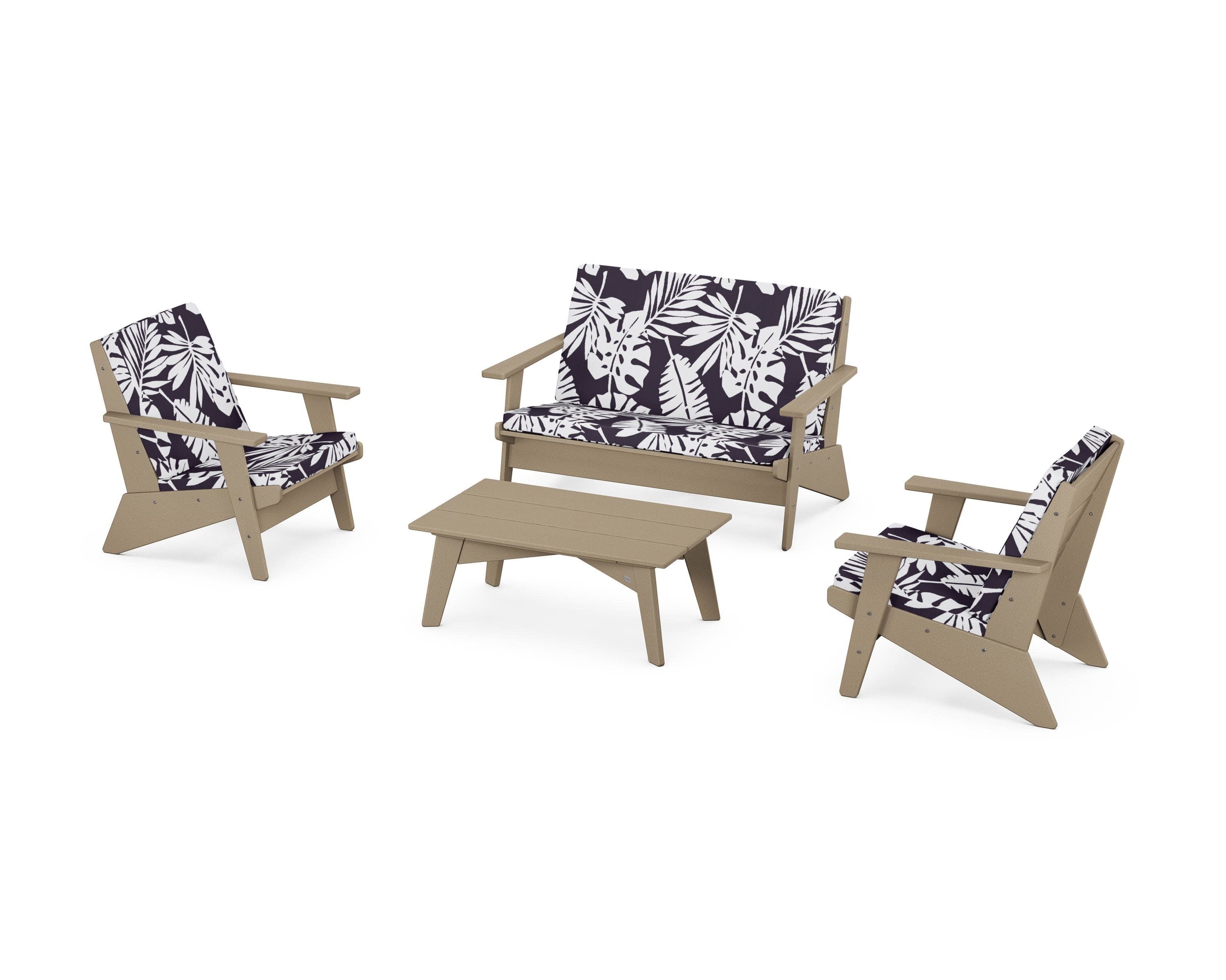 Riviera Modern Lounge 4-Piece Set in Vintage Sahara / Leaf Navy