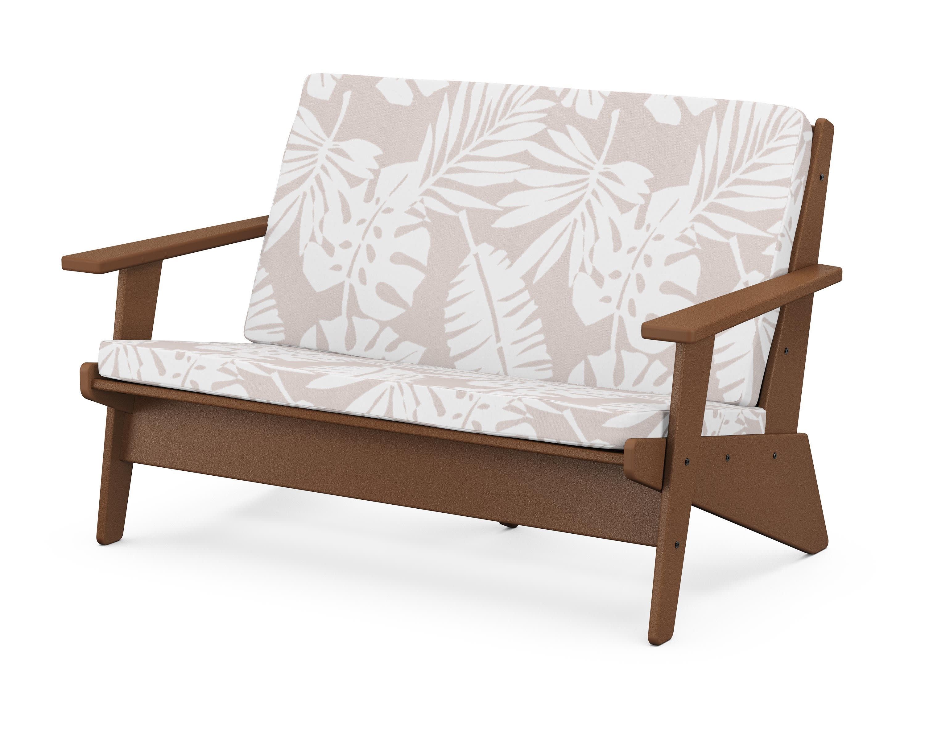 Riviera Modern Lounge Loveseat in Teak / Leaf Dune Burlap