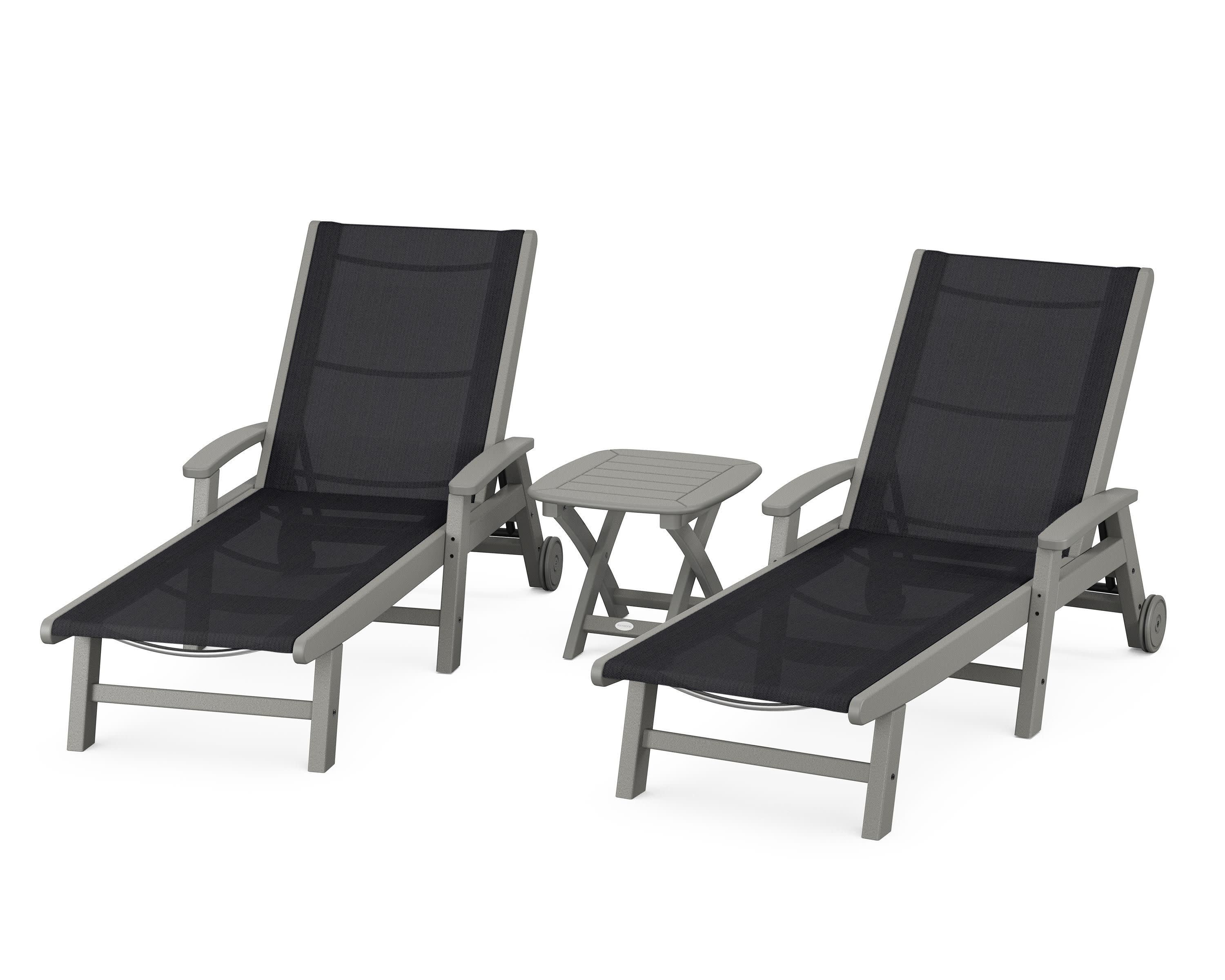 Coastal 3-Piece Wheeled Chaise Set in Slate Grey / Black Sling