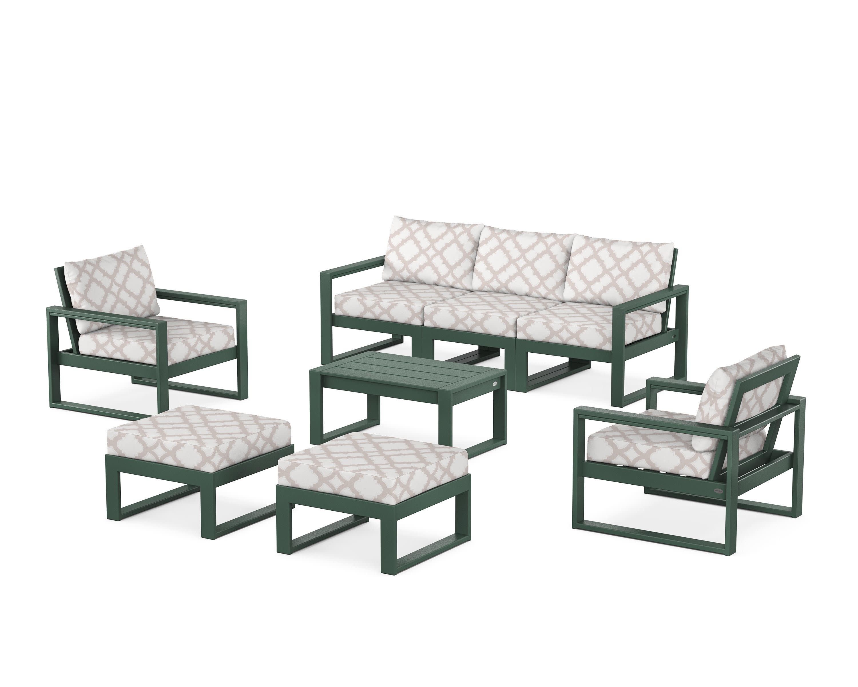 EDGE Sectional 8-Piece Lounge Sofa Set in Green / Trellis Dune Burlap