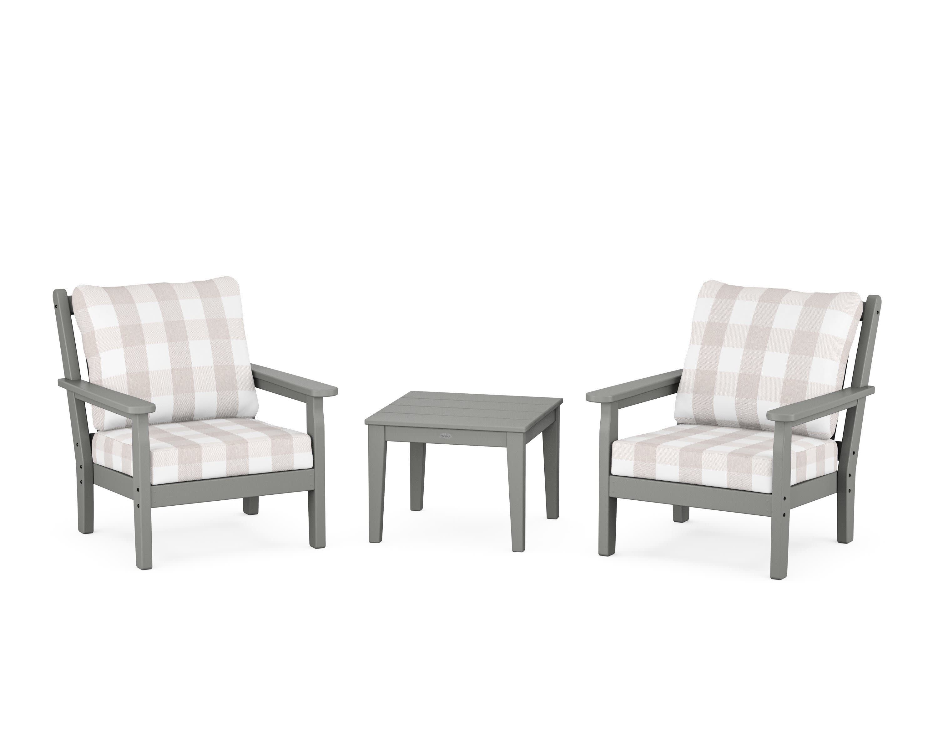Chippendale 3-Piece Deep Seating Set in Slate Grey / Buffalo Plaid Dune Burlap