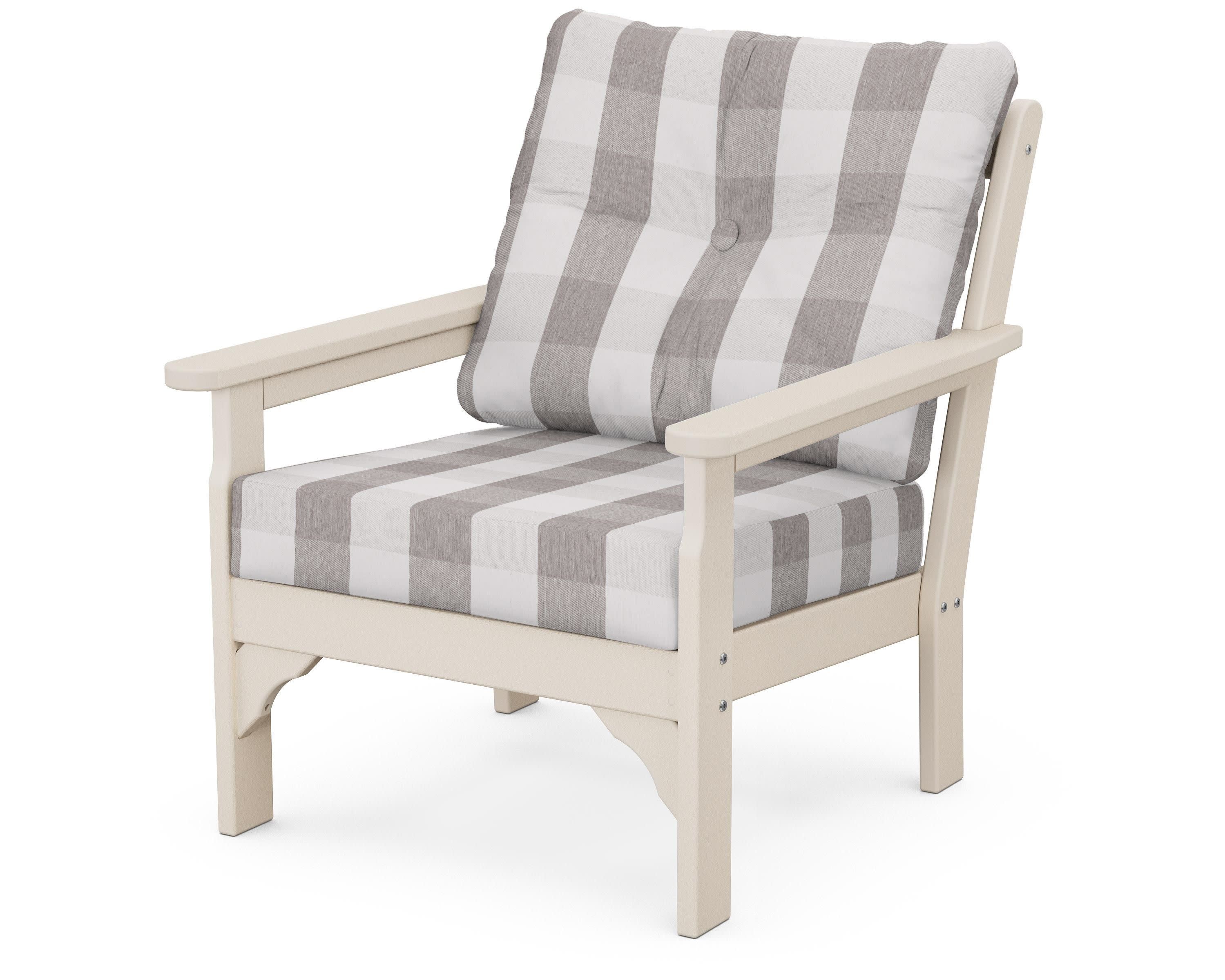 Vineyard Deep Seating Chair in Sand / Buffalo Plaid Grey Mist