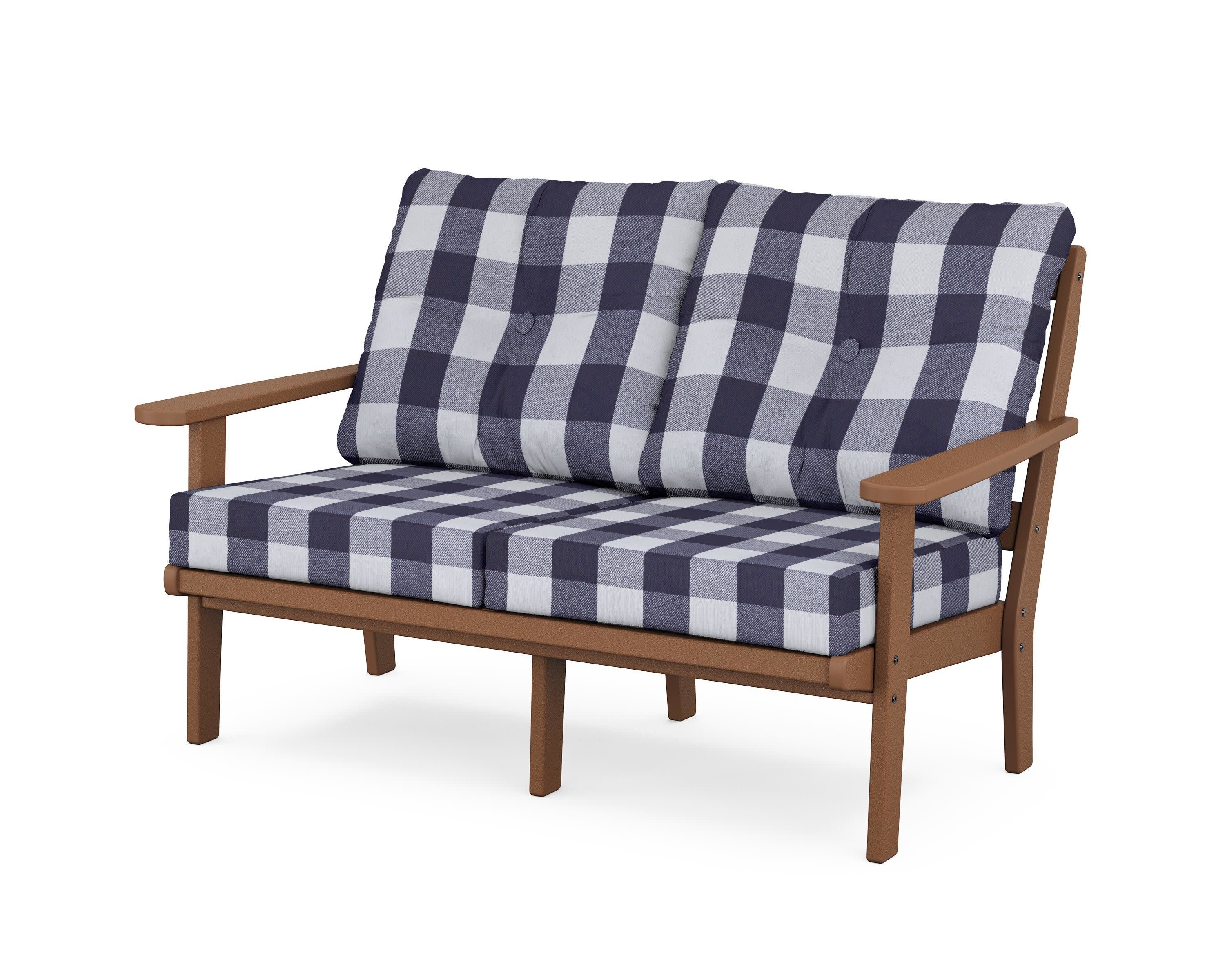 Mission Deep SeatingLoveseat in Teak / Buffalo Plaid Navy