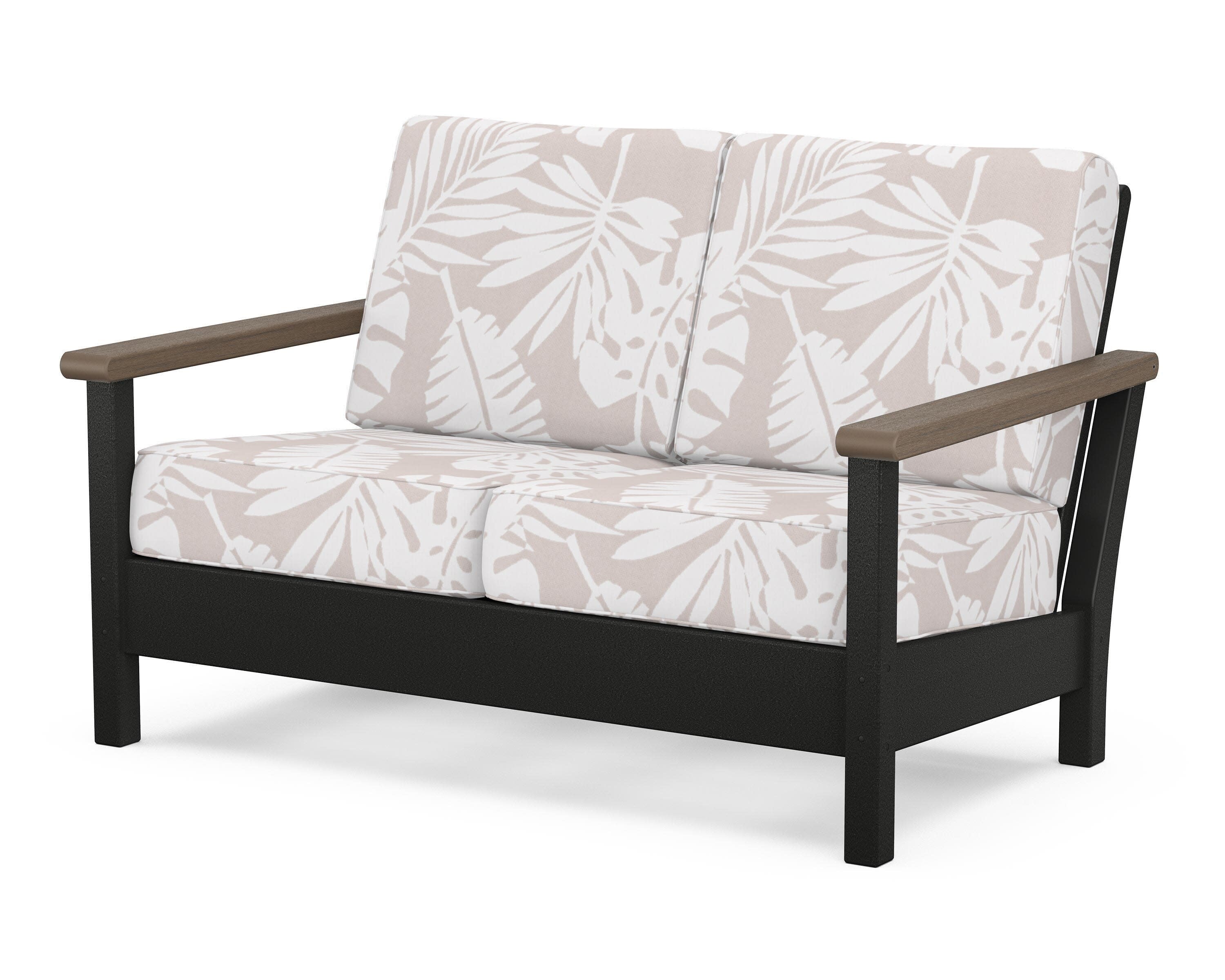 Harbour Deep Seating Loveseat in Black / Kona / Leaf Dune Burlap