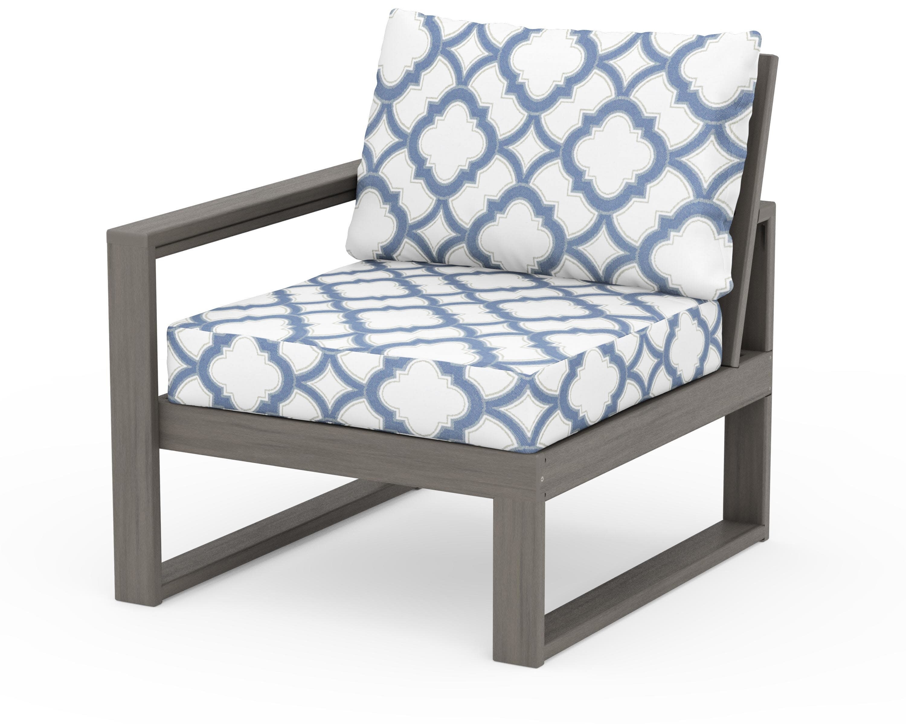EDGE Modular Left Arm Chair in Driftwood / Trellis Sky Blue