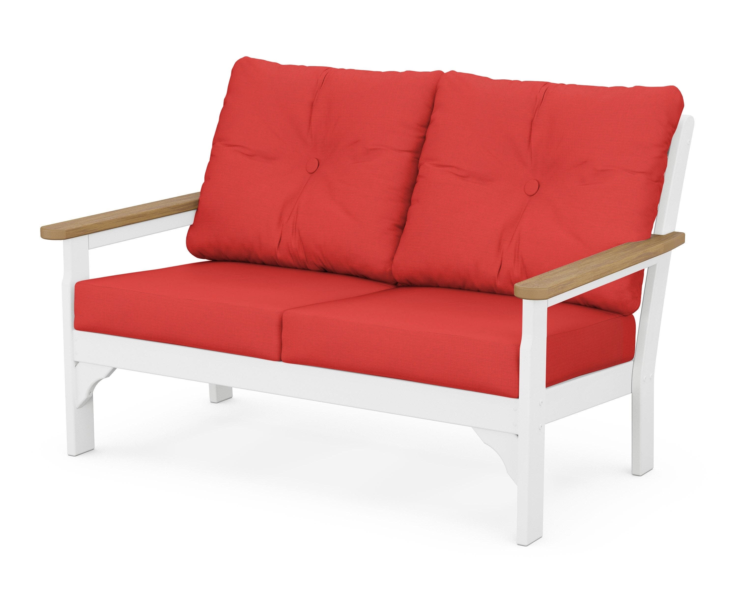 Vineyard Deep Seating Loveseat in White / Natural / Crimson Linen