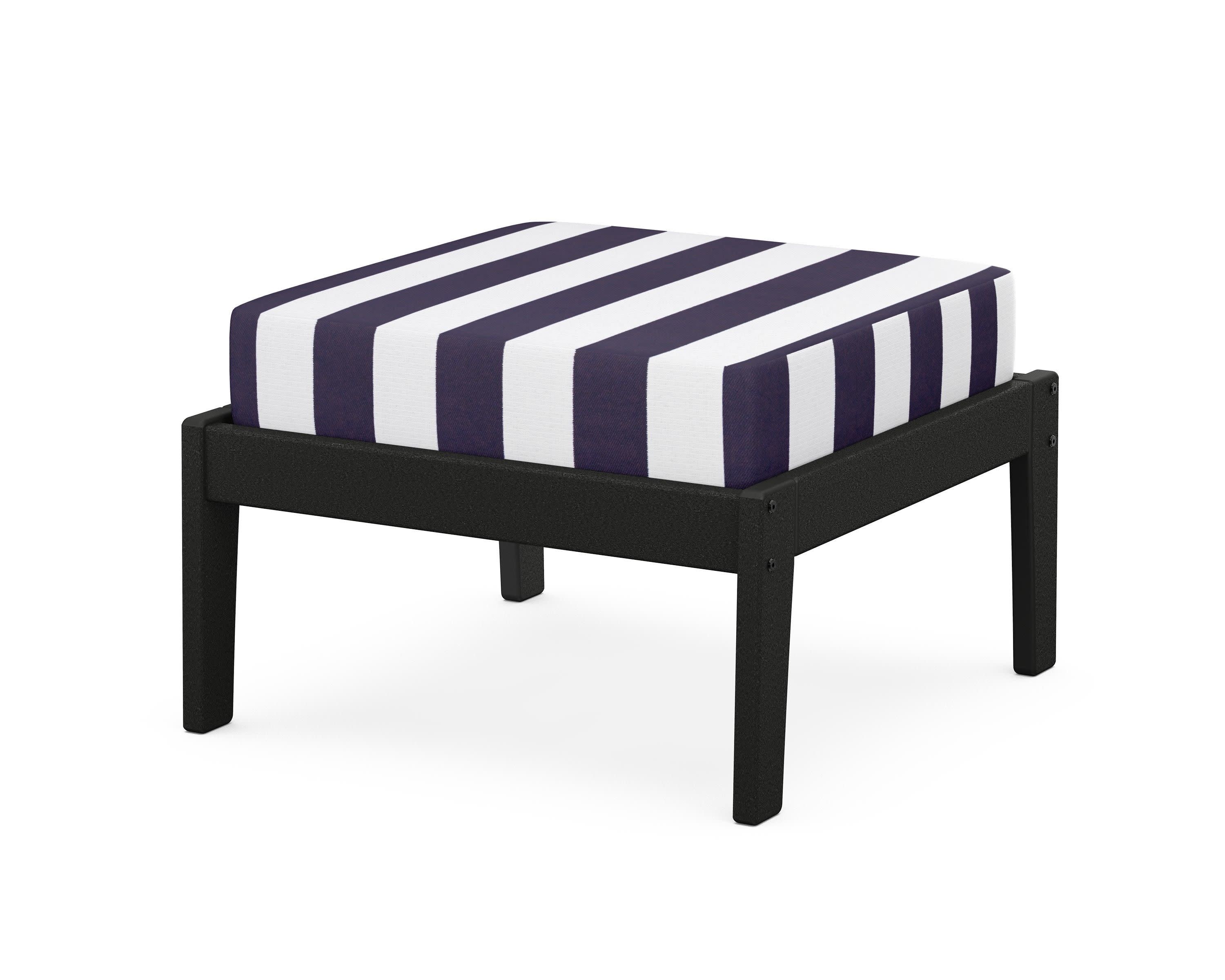 Deep Seating Ottoman in Black / Cabana Stripe Navy